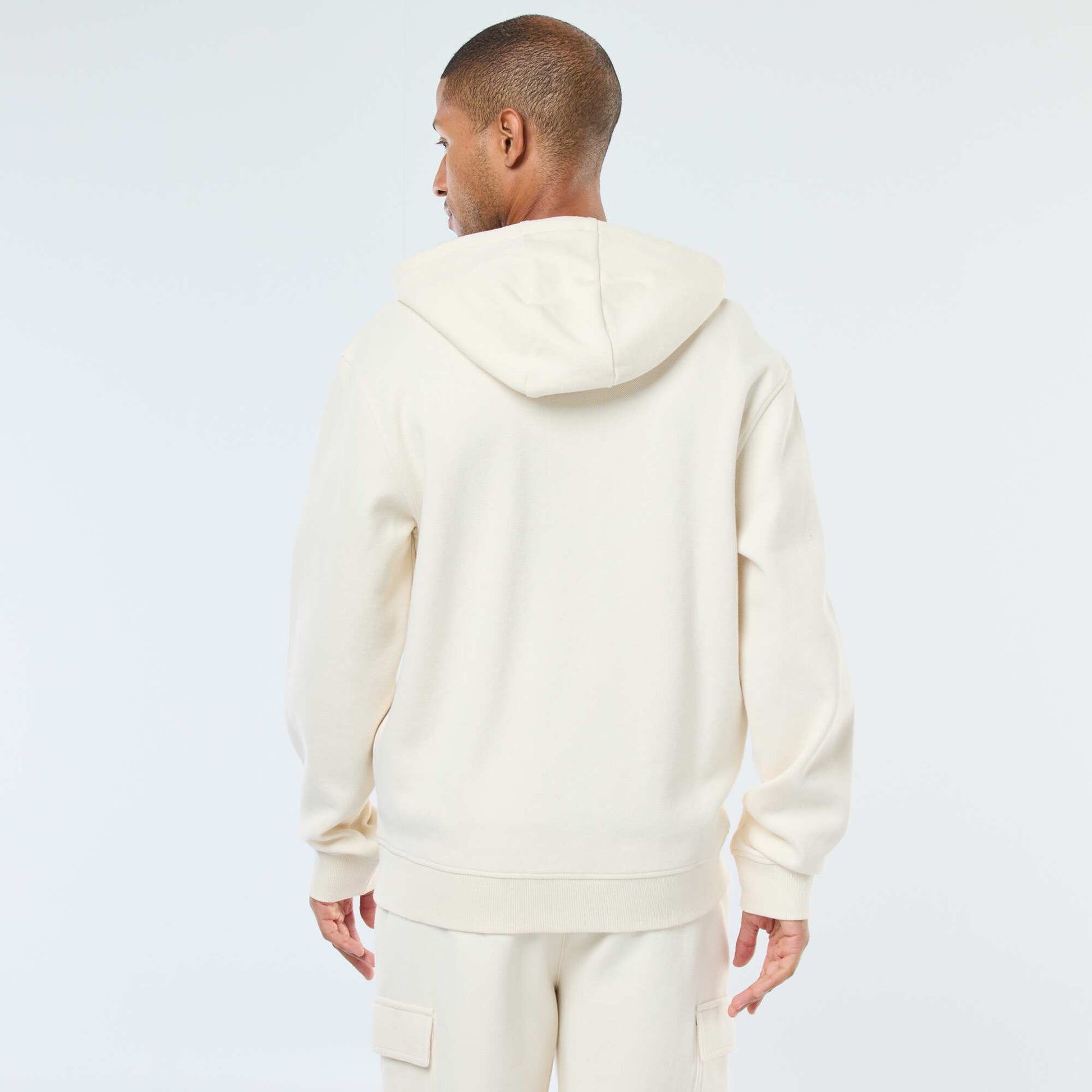 Sweat uni en maille piquée à capuche BLANC