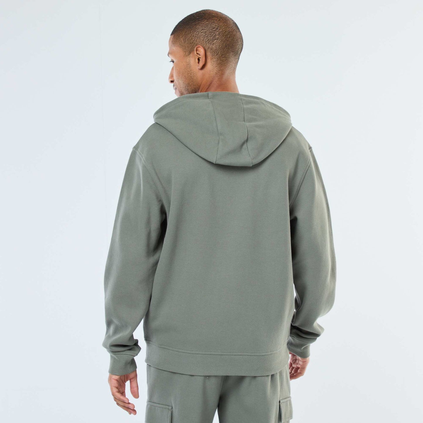 Sweat uni en maille piquée à capuche VERT