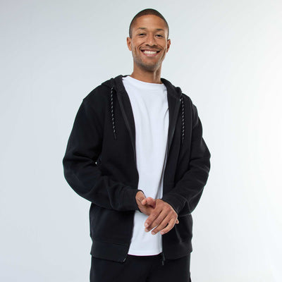 Sweat uni en maille piquée à capuche NOIR