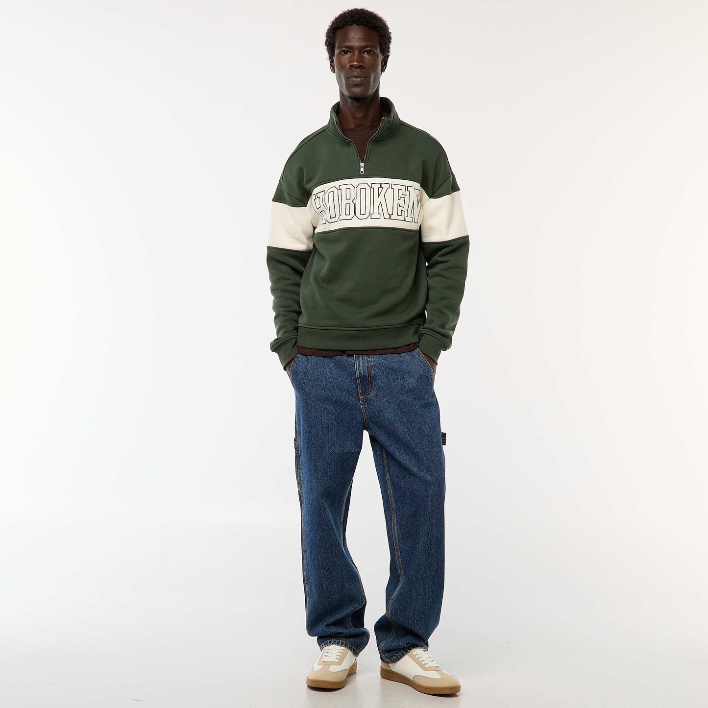 Sweat camionneur avec col montant zippé KAKI