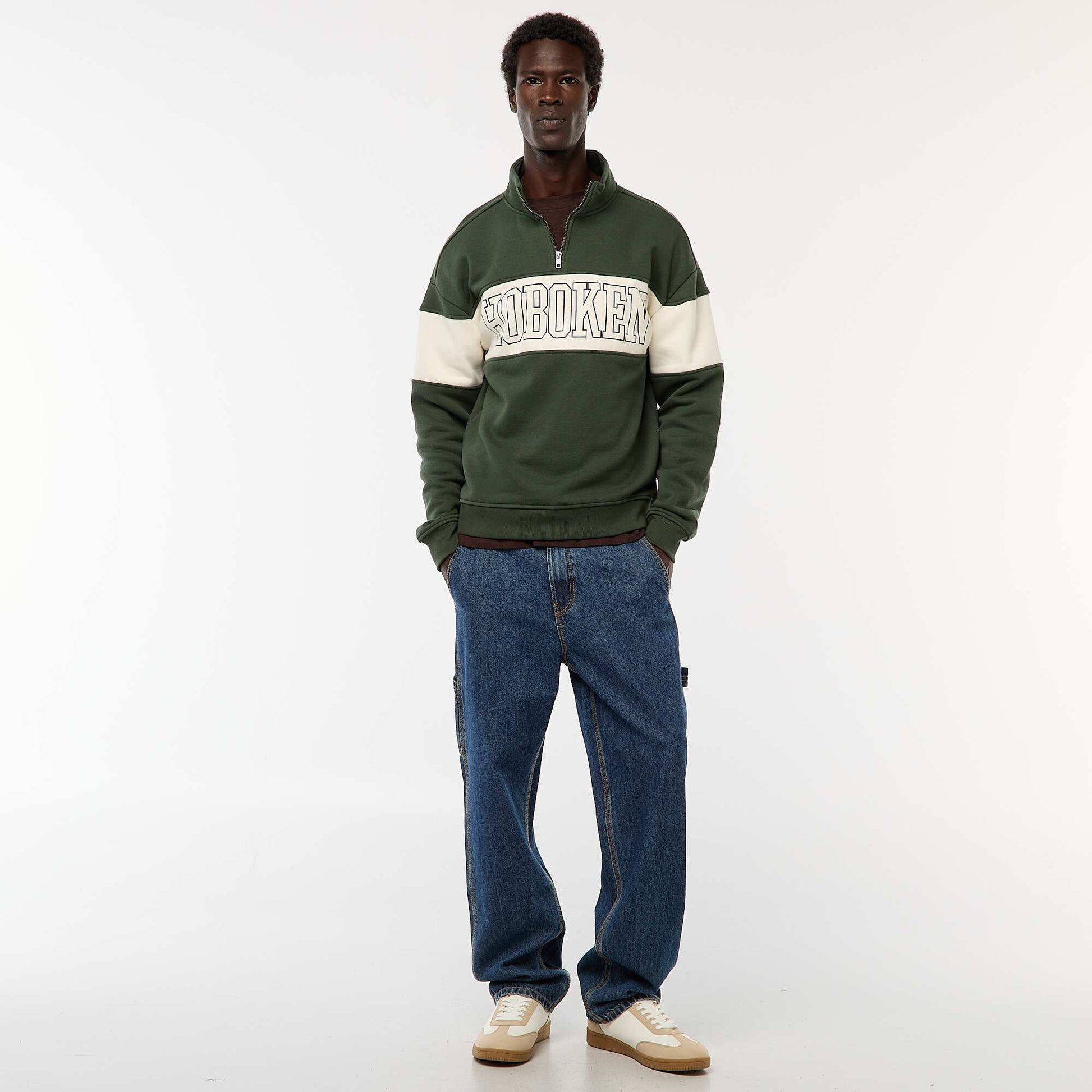 Sweat camionneur avec col montant zippé KAKI