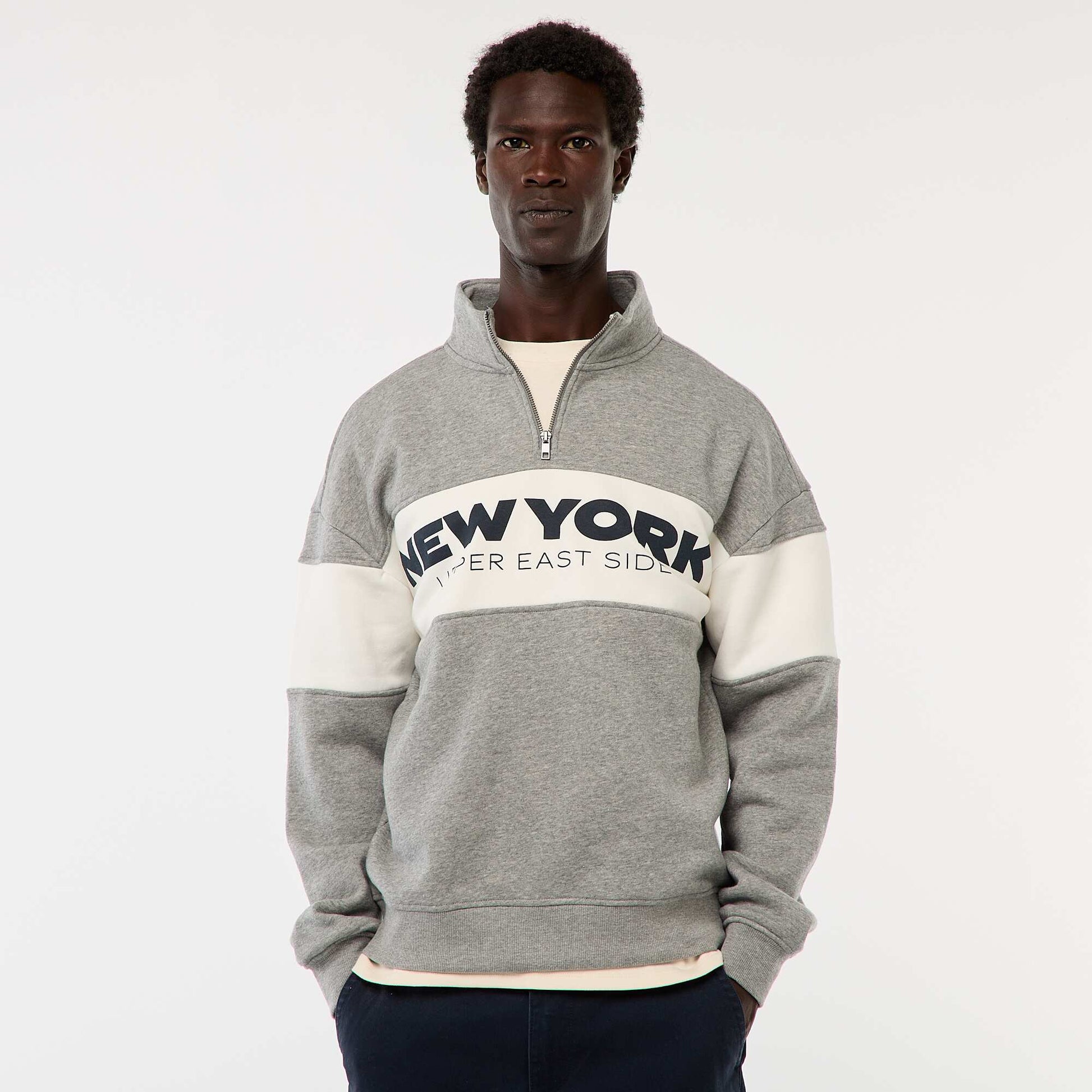 Sweat camionneur avec col montant zippé GRIS