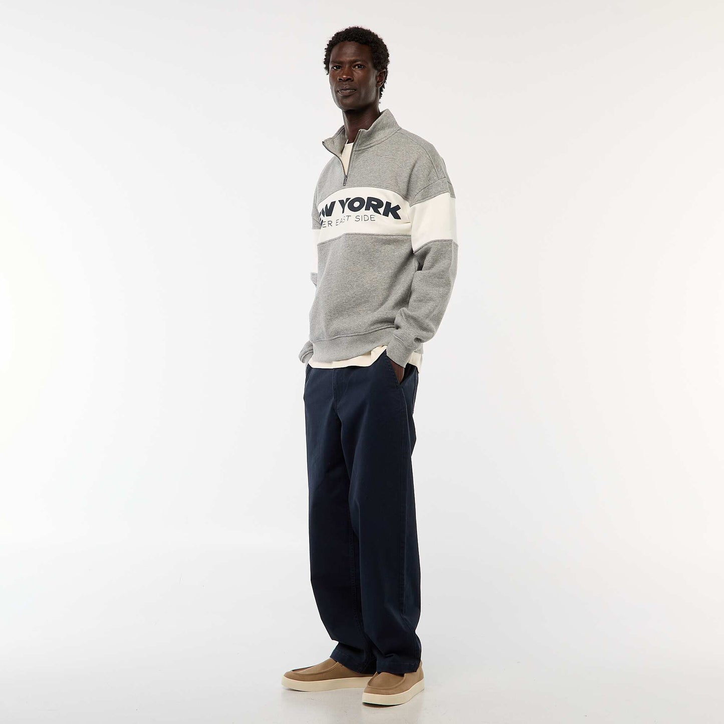 Sweat camionneur avec col montant zippé GRIS