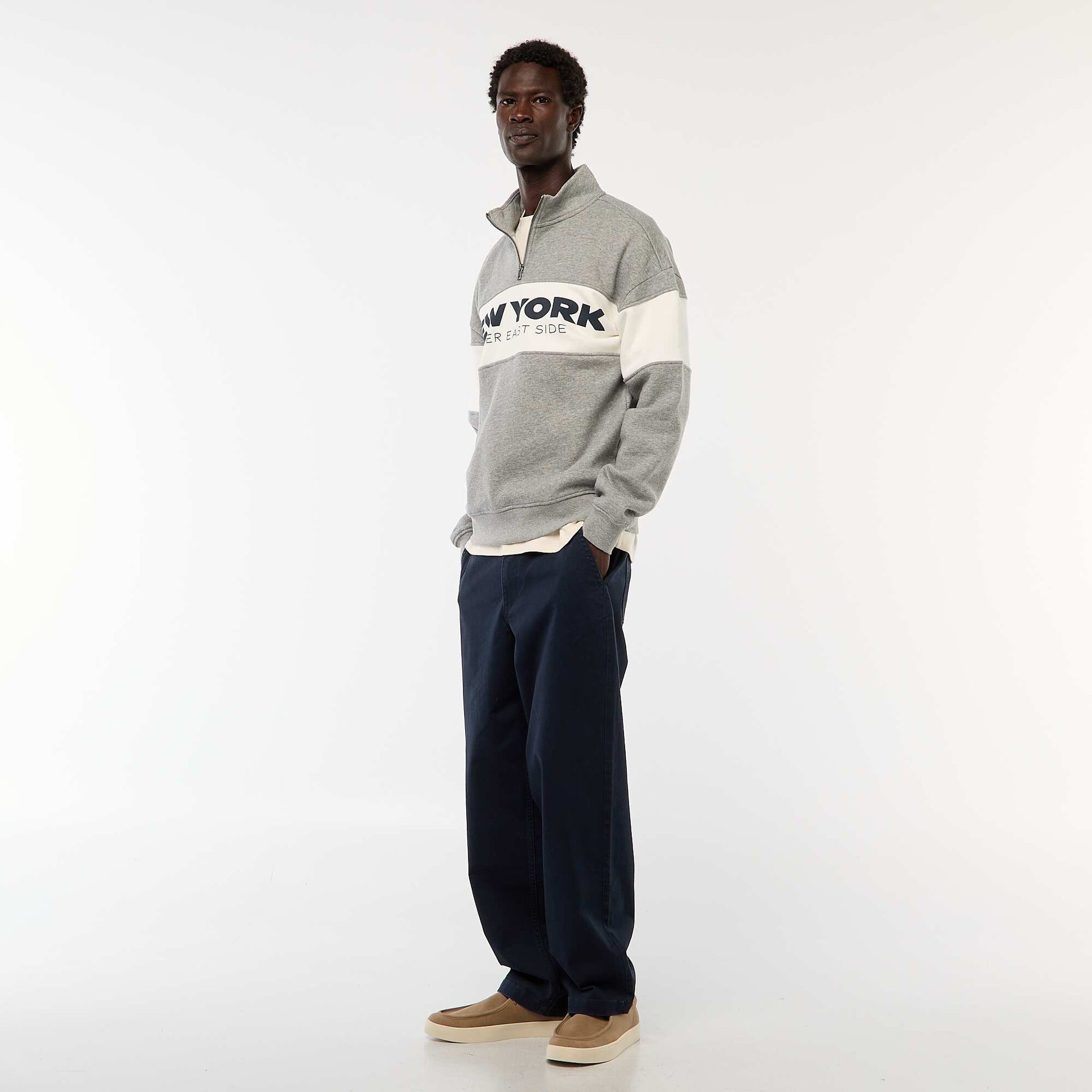 Sweat camionneur avec col montant zippé GRIS