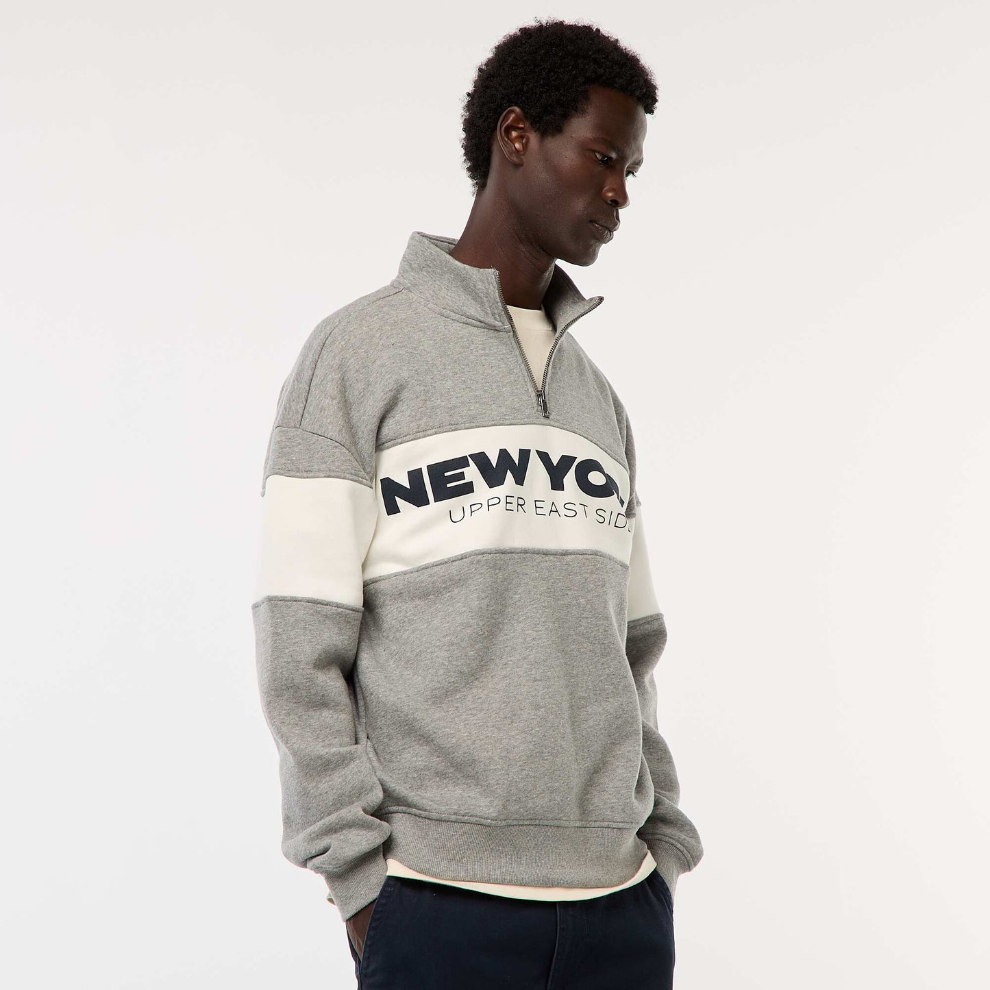 Sweat camionneur avec col montant zippé GRIS