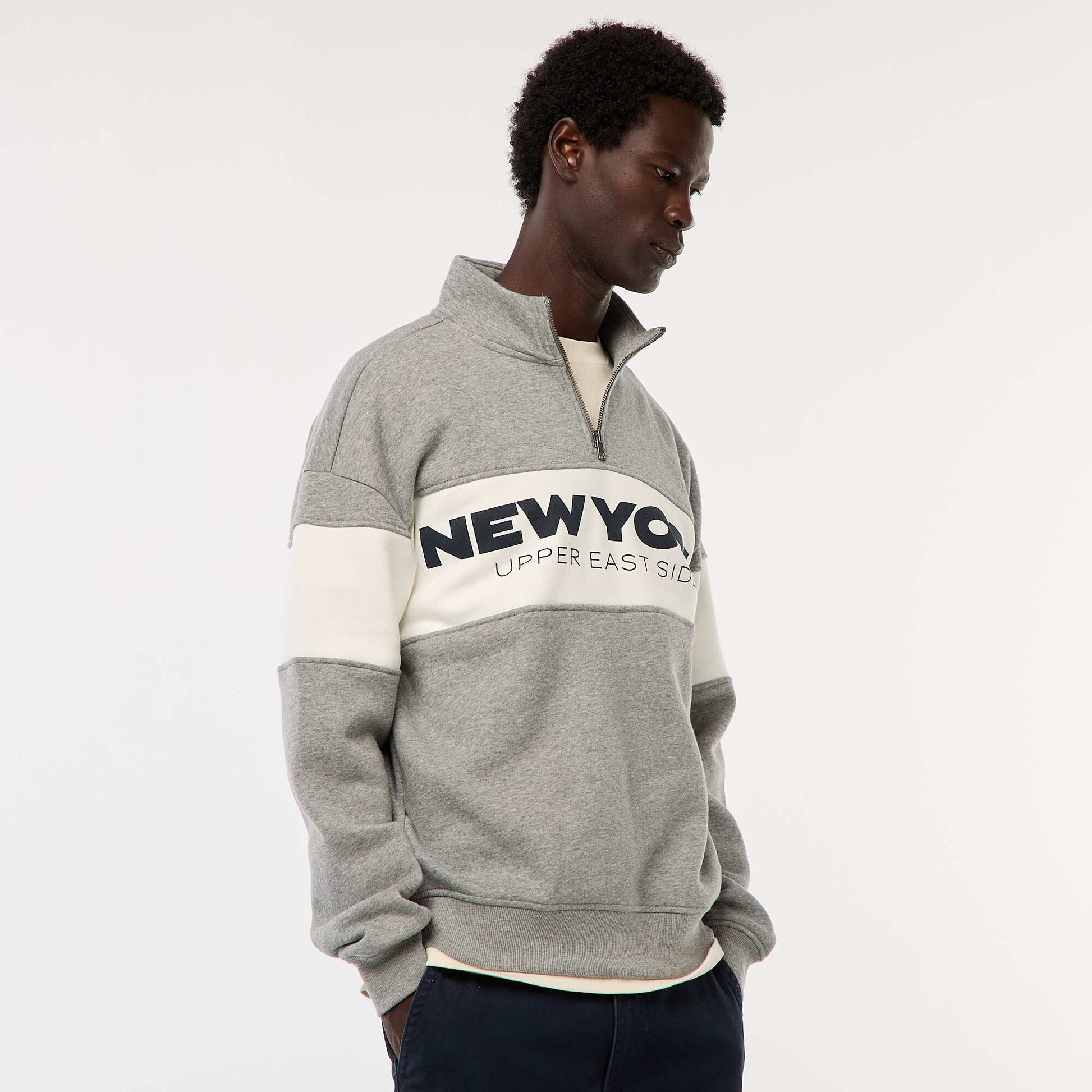 Sweat camionneur avec col montant zippé GRIS