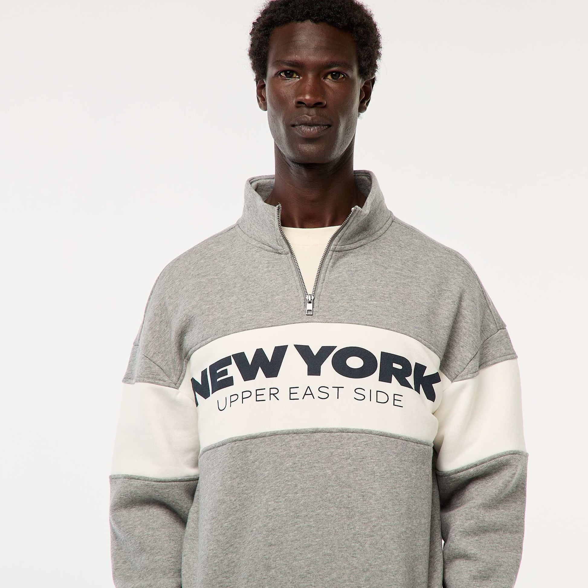 Sweat camionneur avec col montant zippé GRIS
