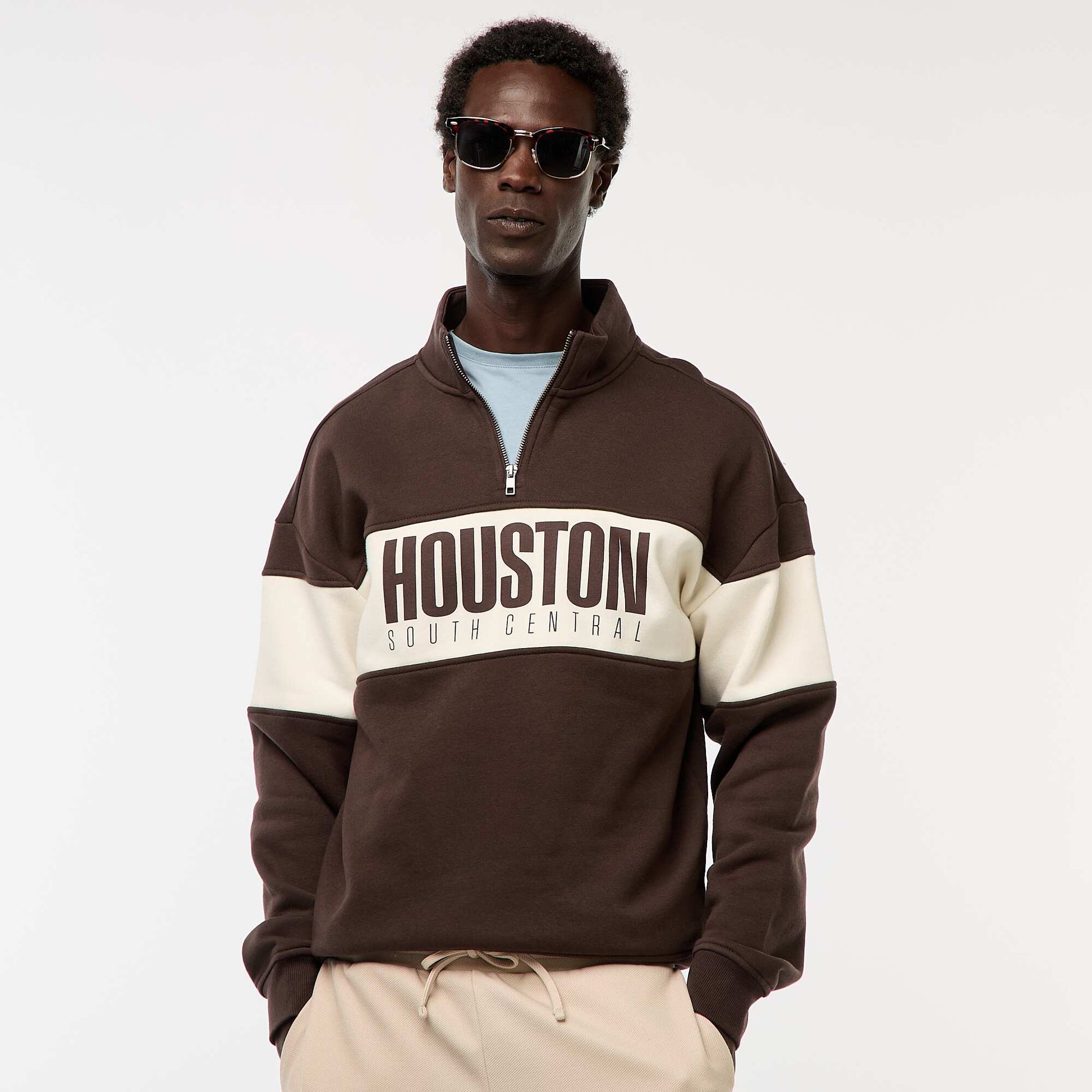 Sweat camionneur avec col montant zippé MARRON