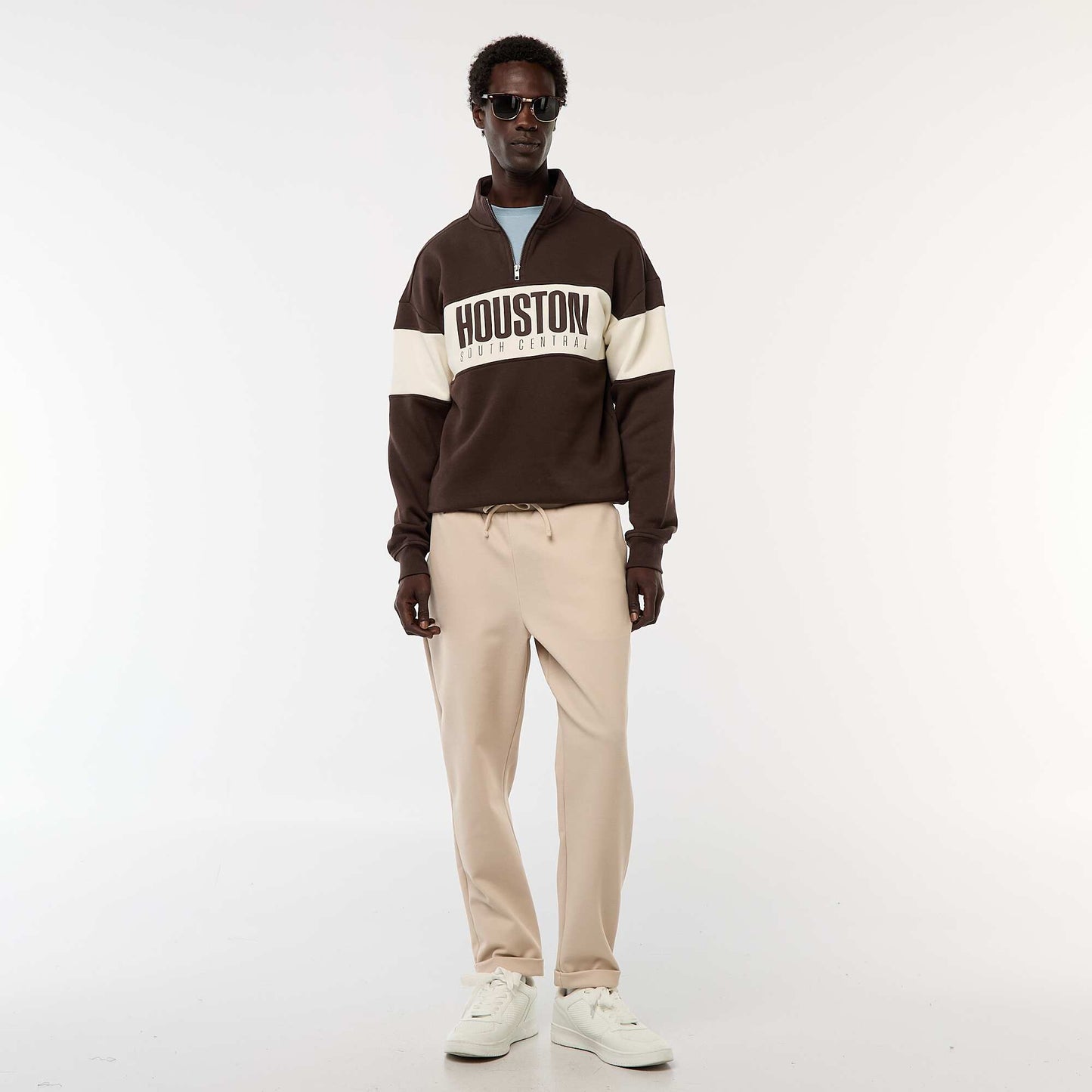 Sweat camionneur avec col montant zippé MARRON