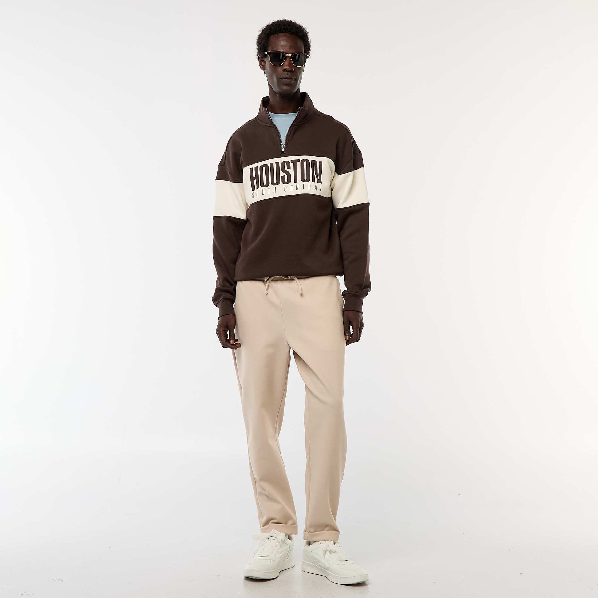 Sweat camionneur avec col montant zippé MARRON