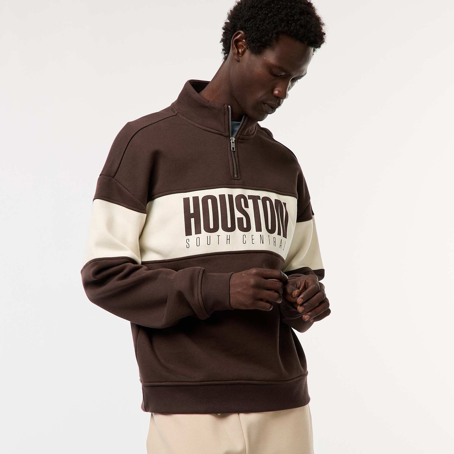 Sweat camionneur avec col montant zippé MARRON