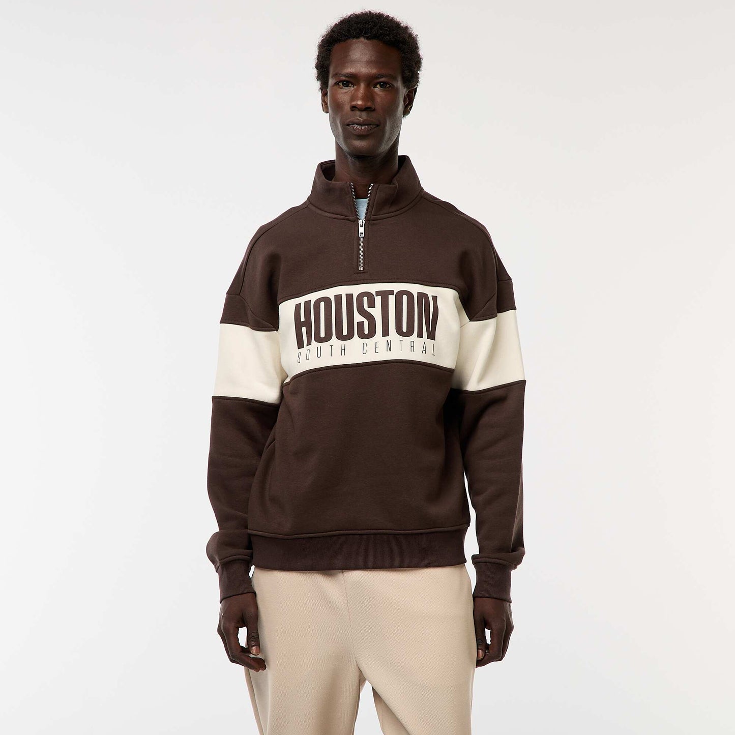 Sweat camionneur avec col montant zippé MARRON