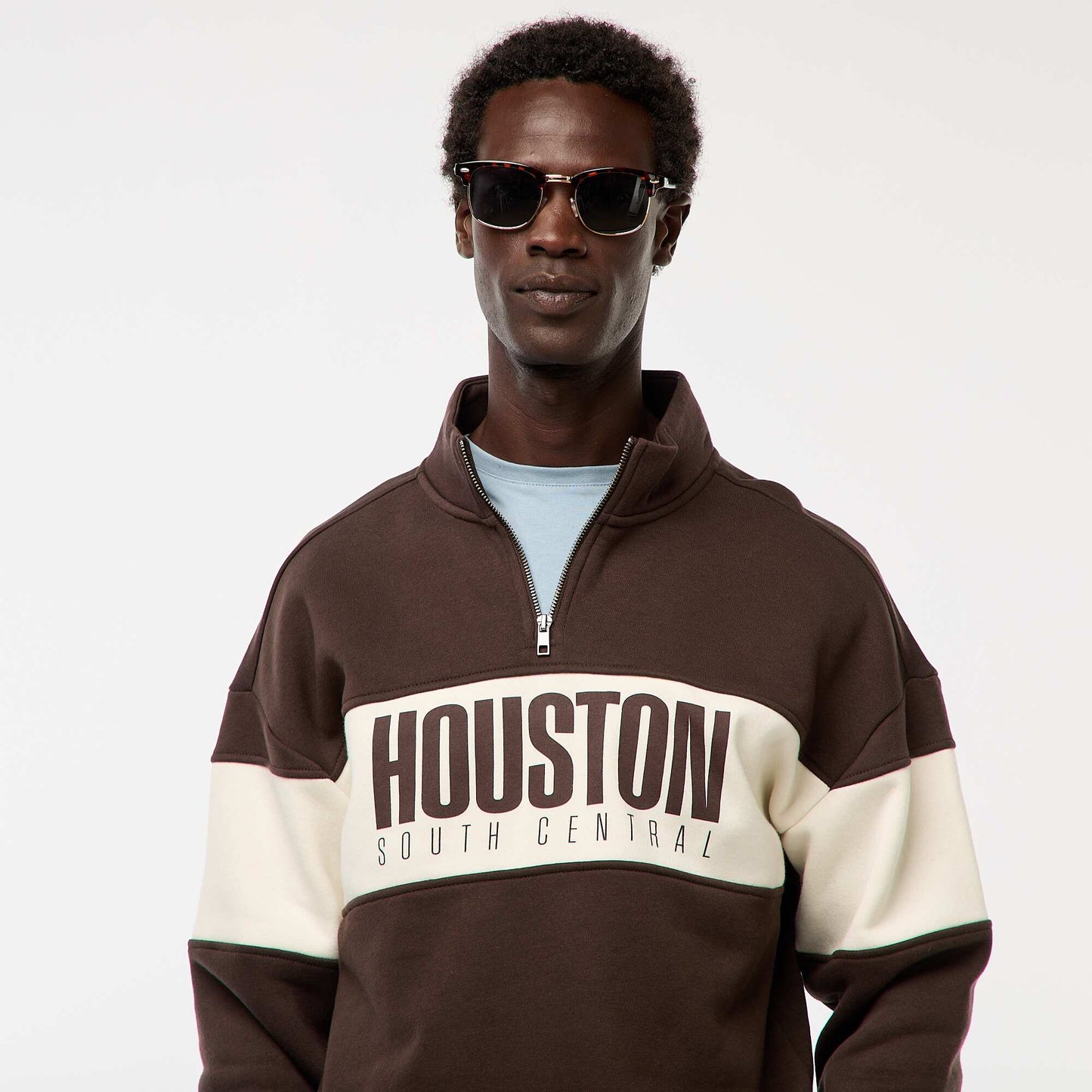 Sweat camionneur avec col montant zippé MARRON