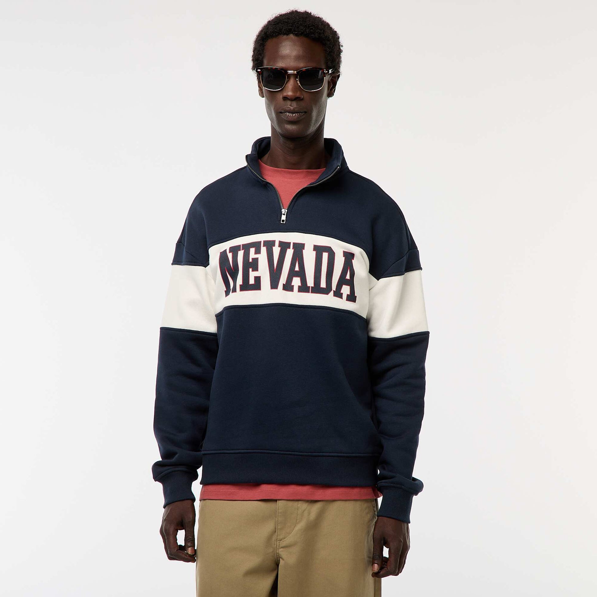 Sweat camionneur avec col montant zippé BLEU