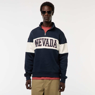 Sweat camionneur avec col montant zippé BLEU