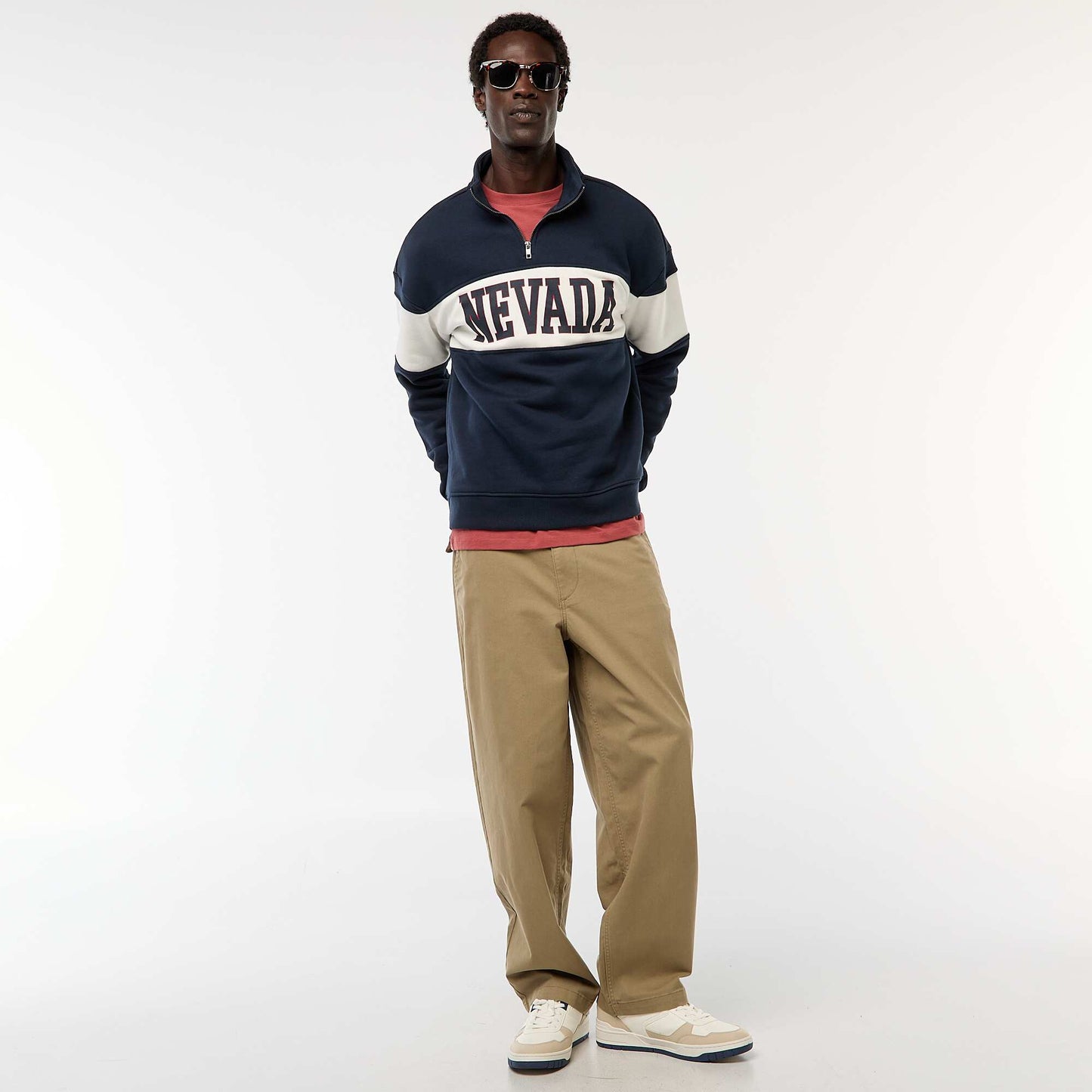 Sweat camionneur avec col montant zippé BLEU