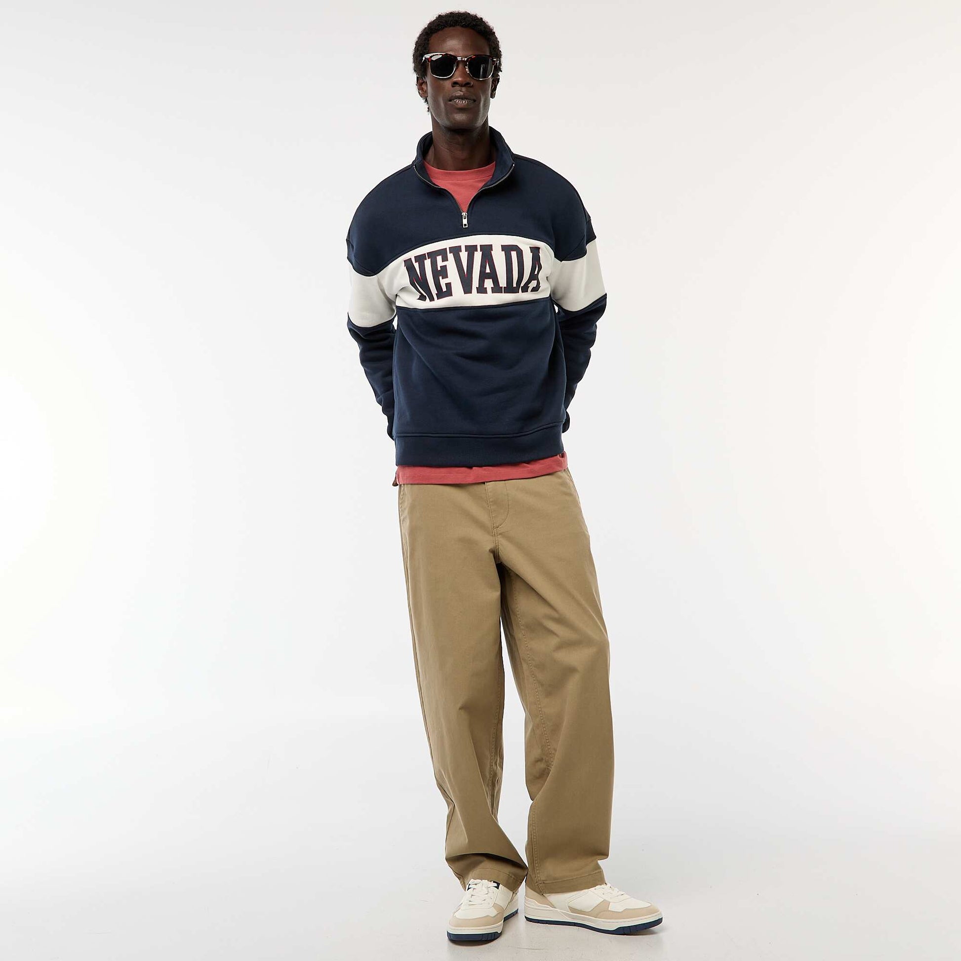 Sweat camionneur avec col montant zippé BLEU