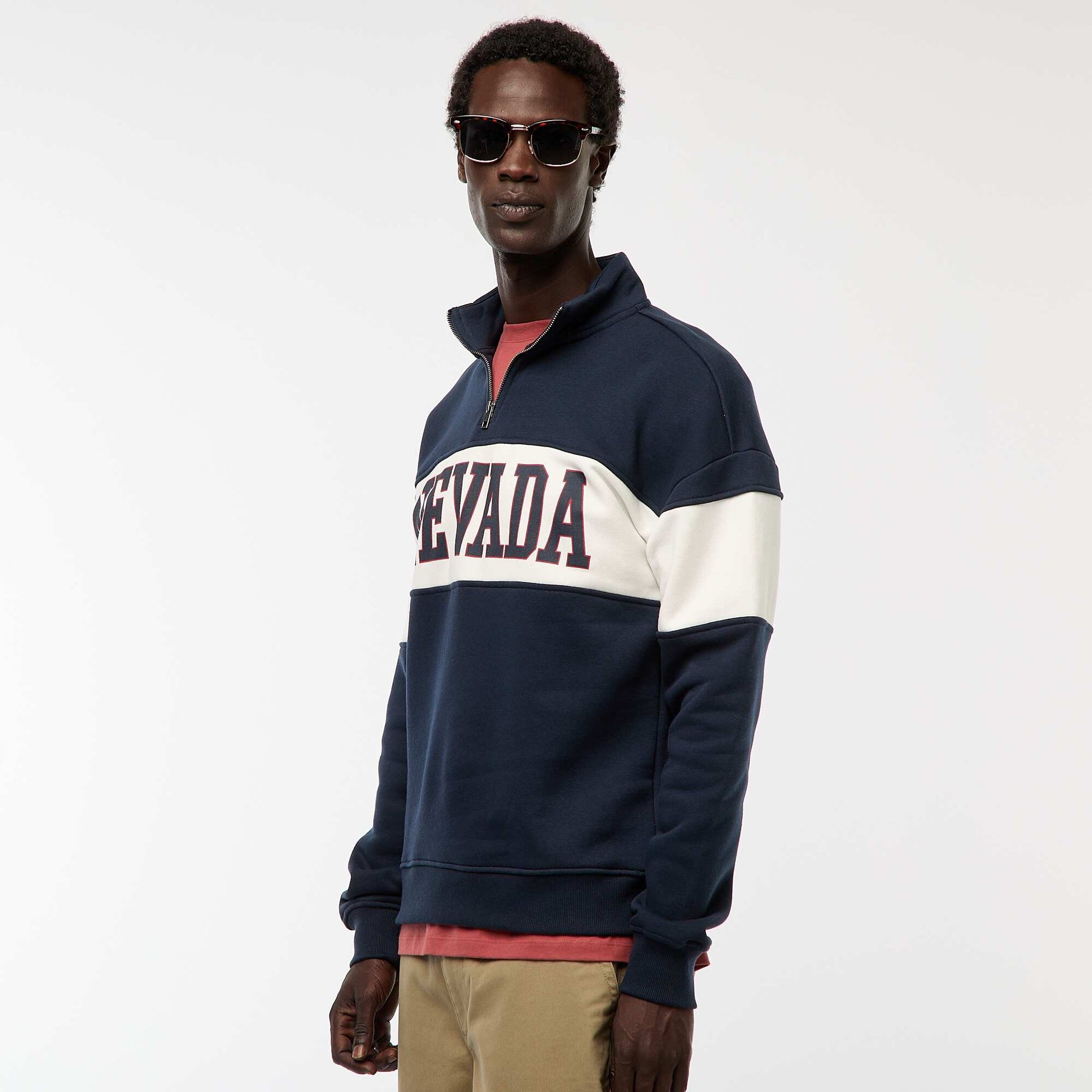 Sweat camionneur avec col montant zippé BLEU