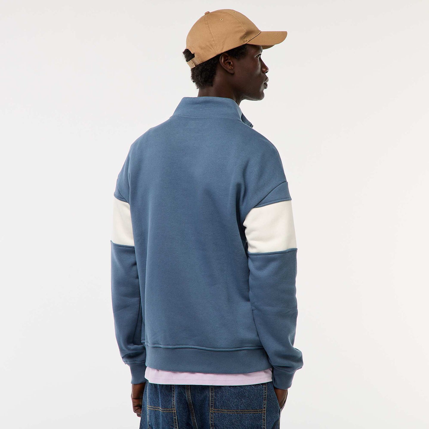Sweat camionneur avec col montant zippé BLEU