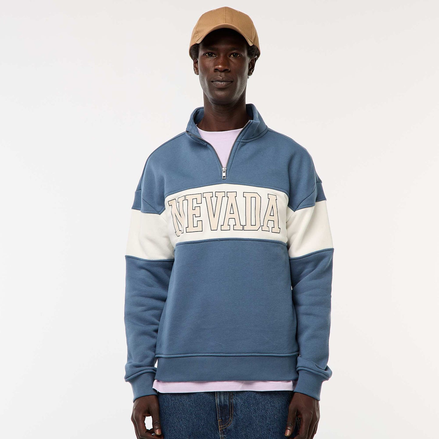 Sweat camionneur avec col montant zippé BLEU