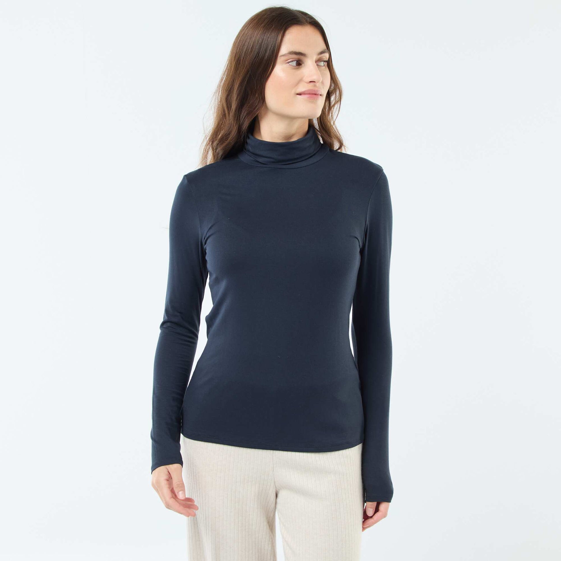 Sous-pull à col roulé et manches longues BLEU