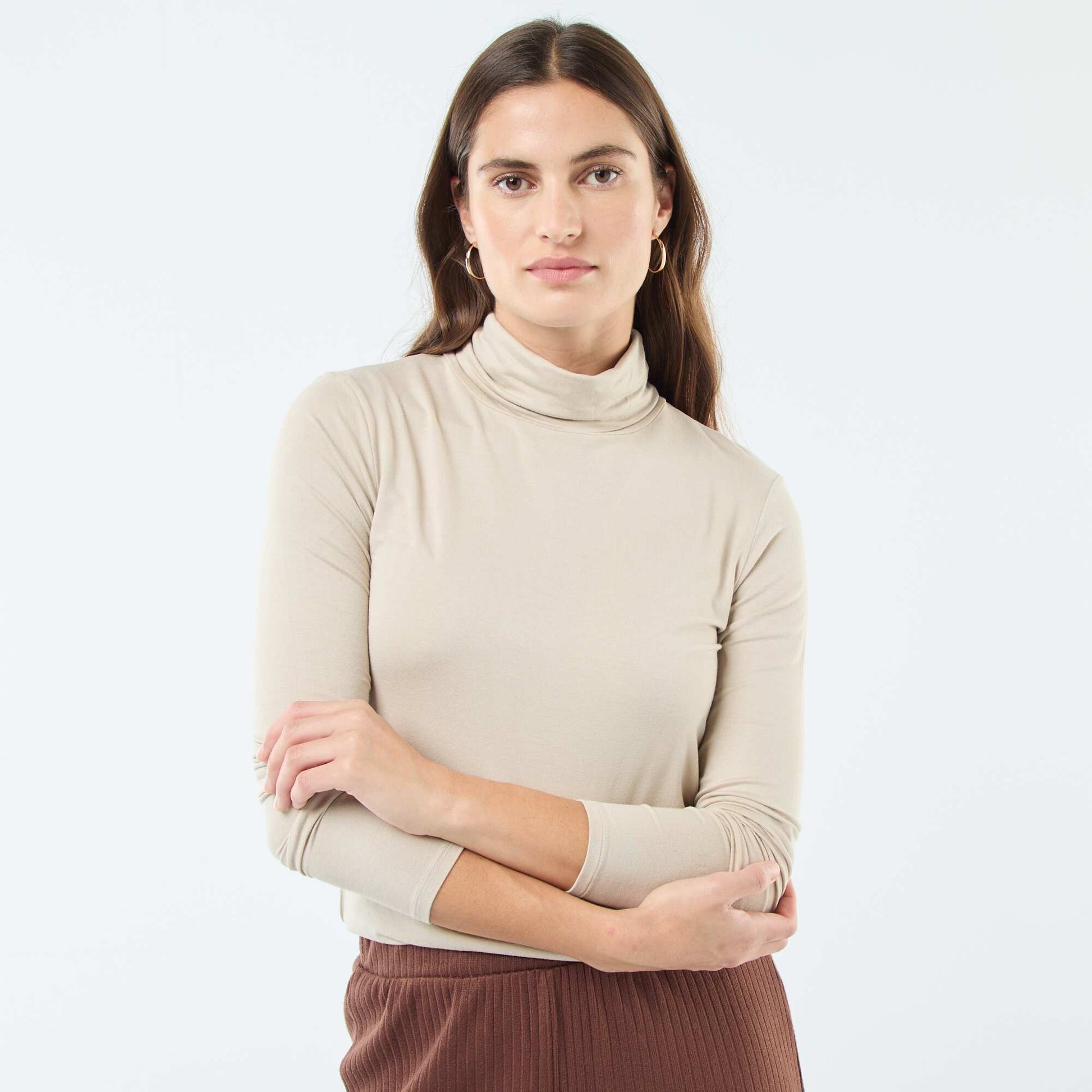 Sous-pull à col roulé et manches longues BEIGE