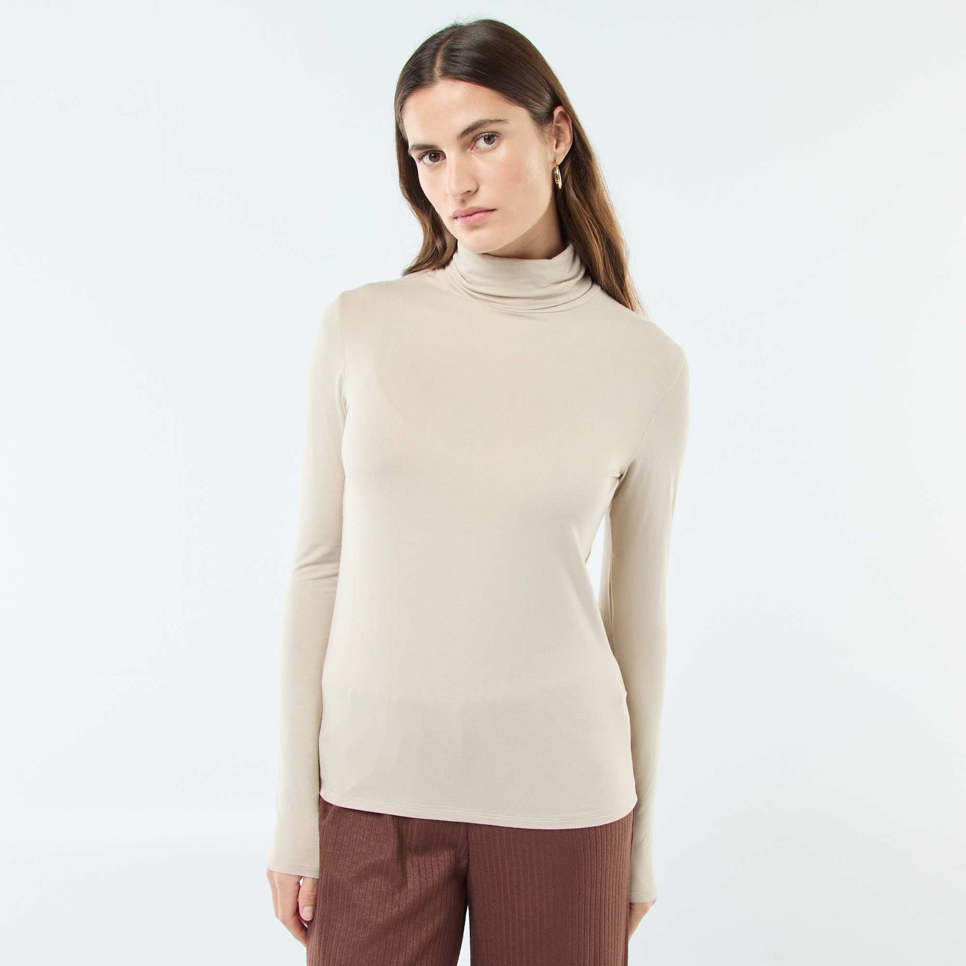 Sous-pull à col roulé et manches longues BEIGE