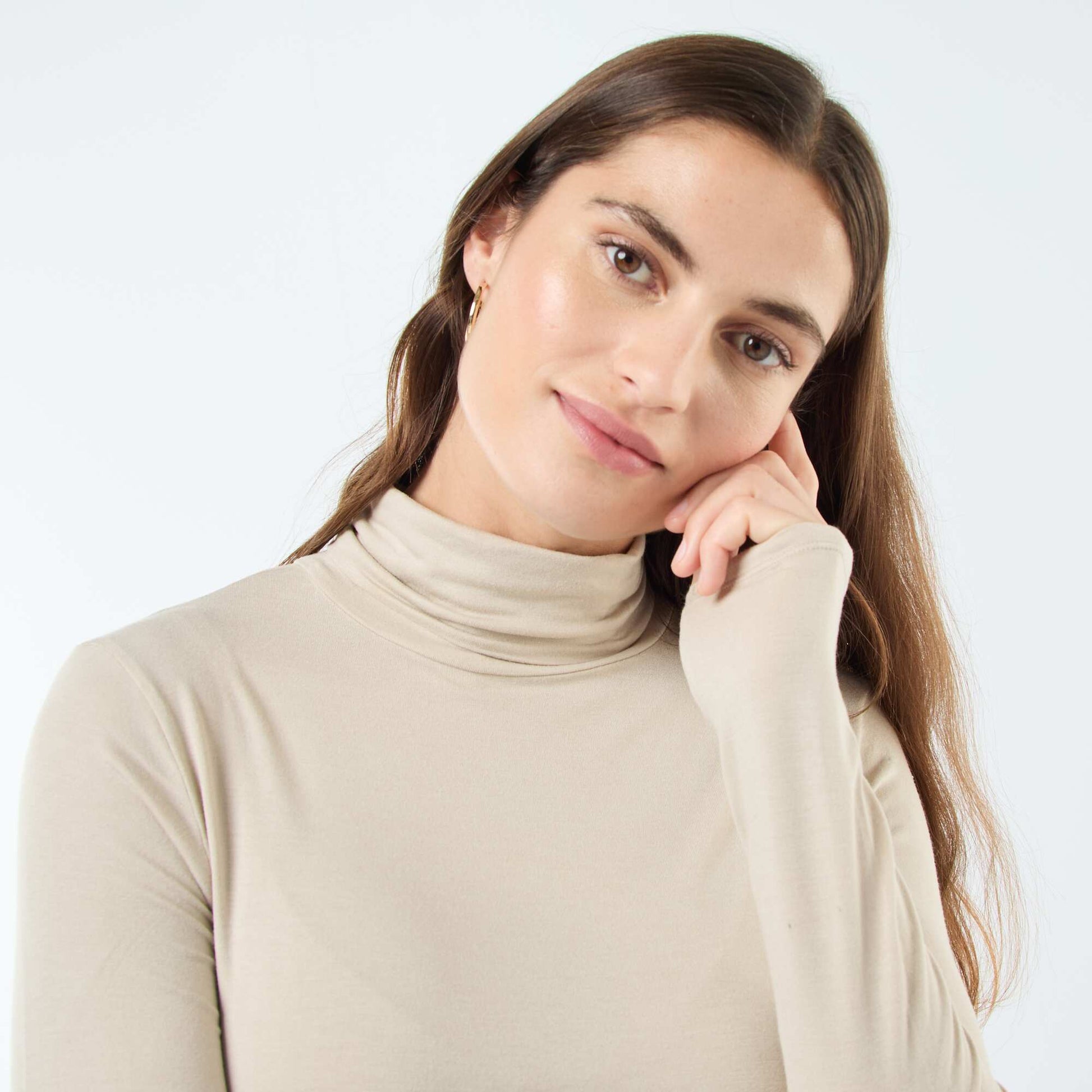 Sous-pull à col roulé et manches longues BEIGE