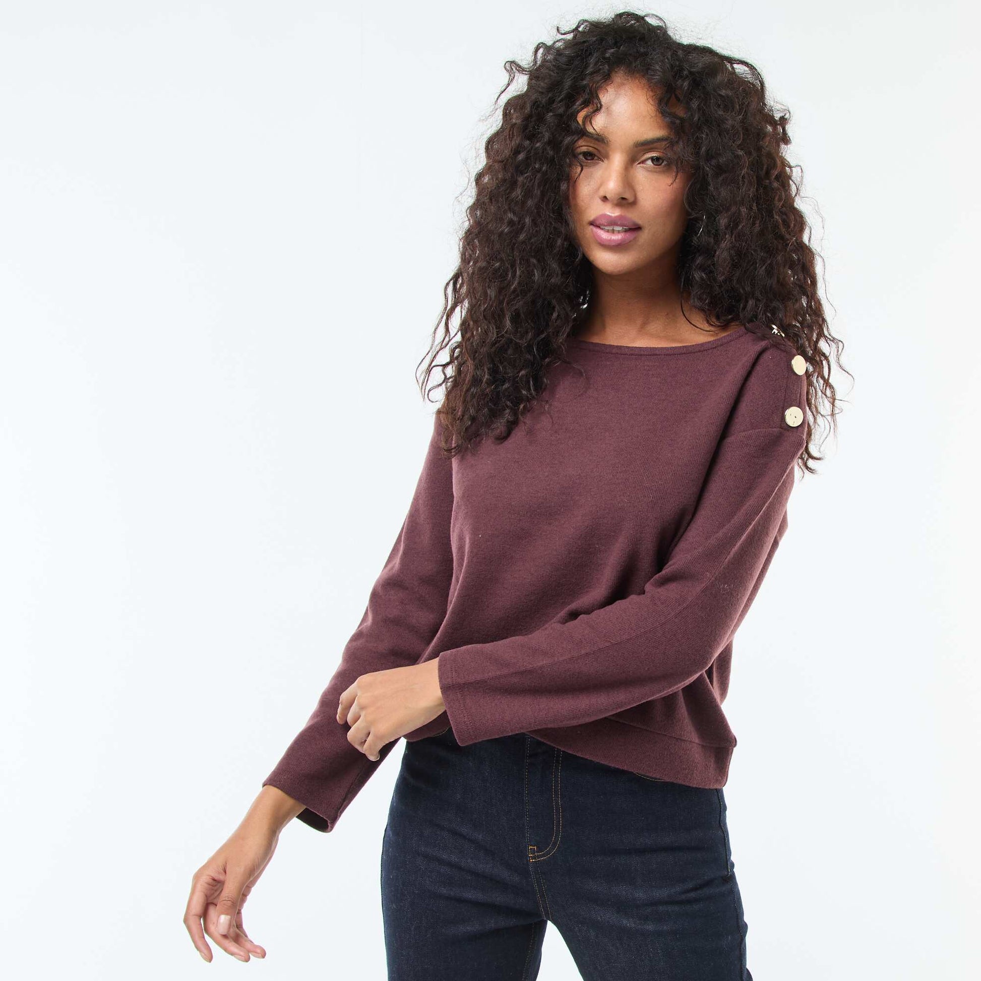 Pull avec boutons fantaisies dorés à l'épaule VIOLET