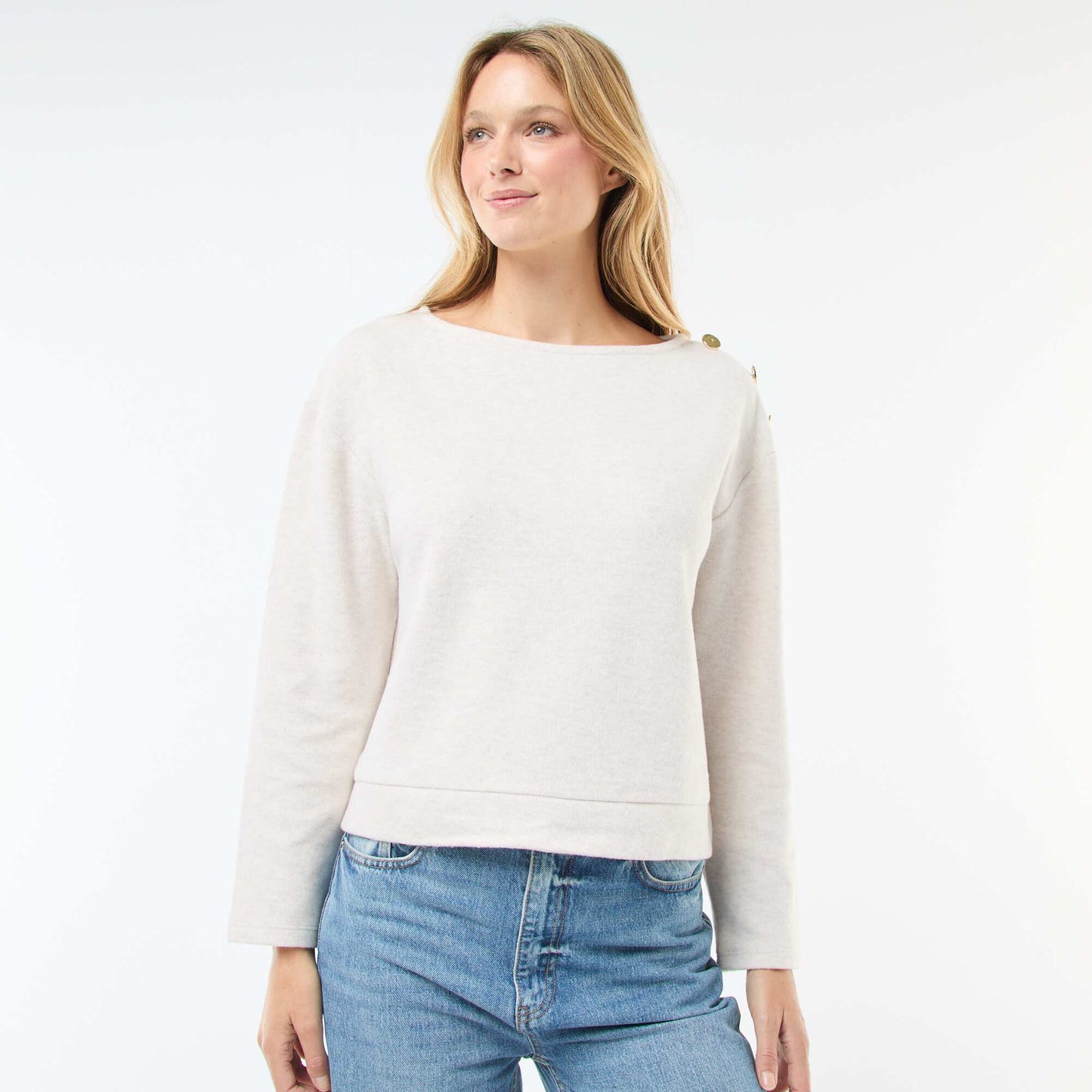 Pull avec boutons fantaisies dorés à l'épaule BEIGE