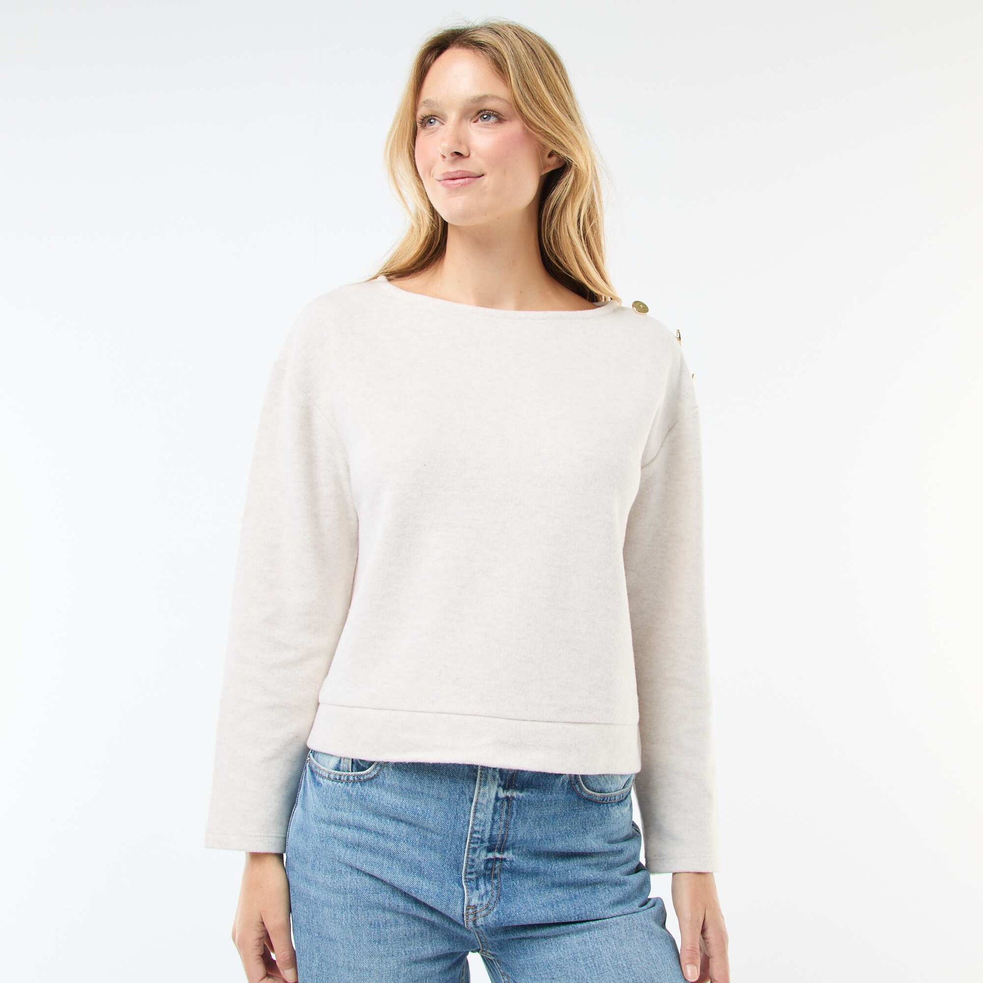 Pull avec boutons fantaisies dorés à l'épaule BEIGE