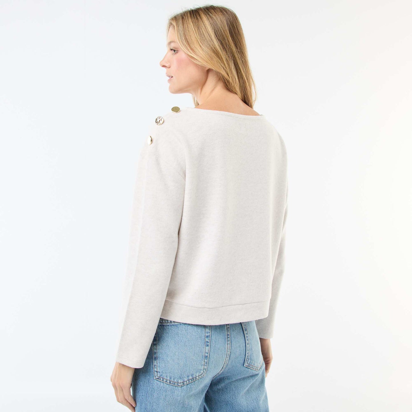 Pull avec boutons fantaisies dorés à l'épaule BEIGE