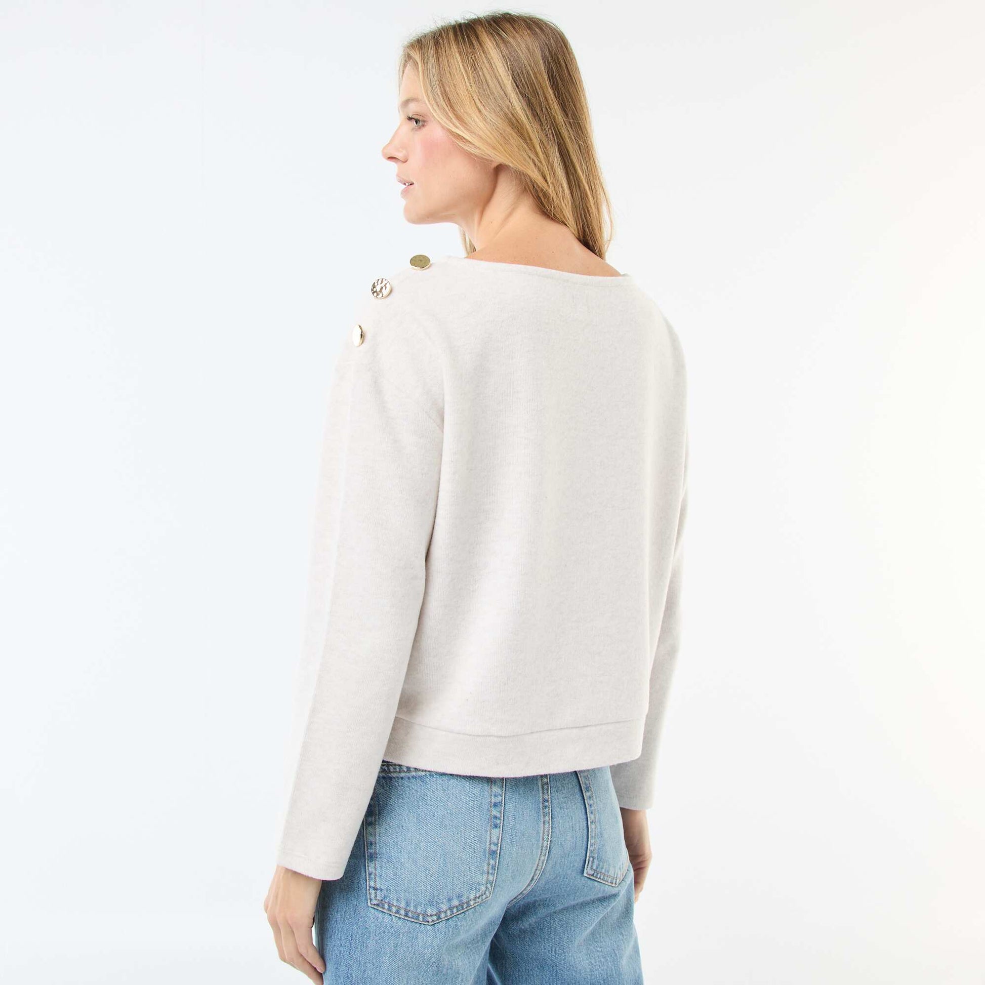 Pull avec boutons fantaisies dorés à l'épaule BEIGE