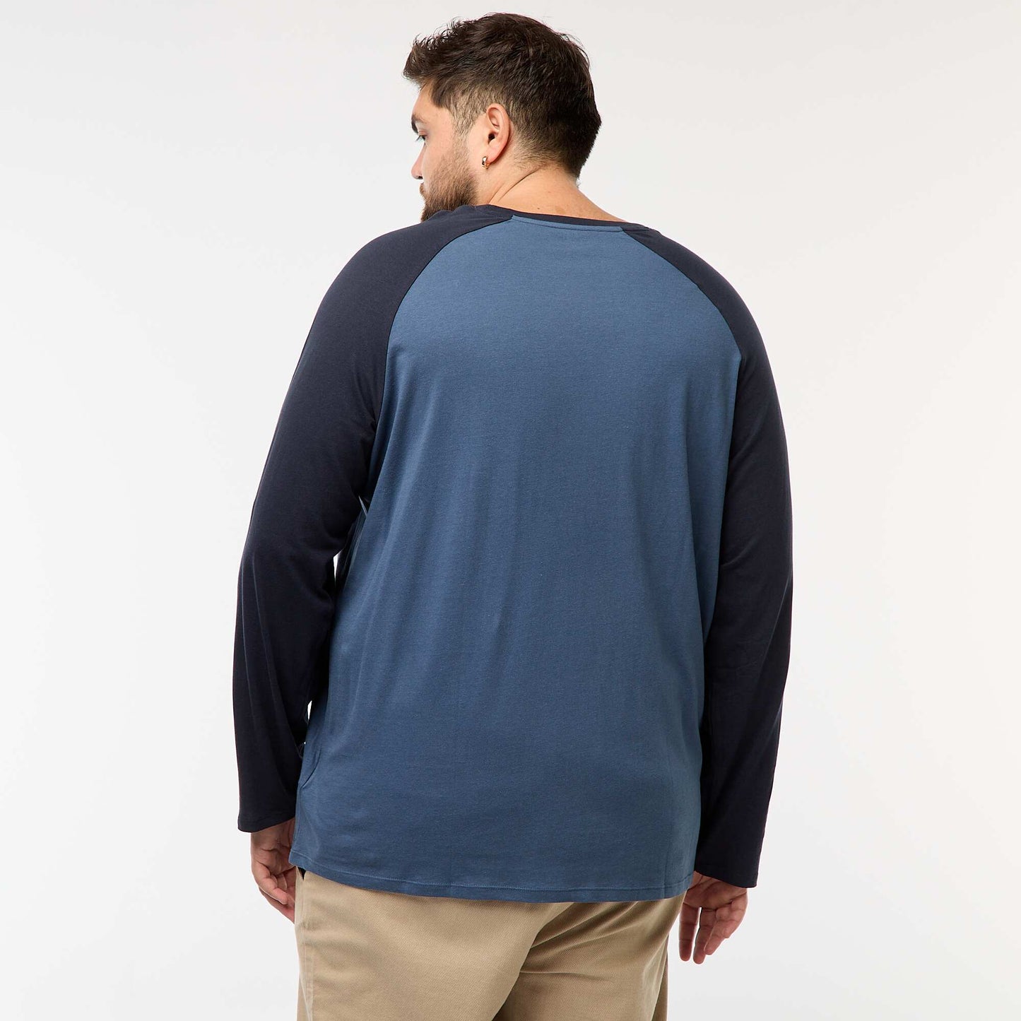 T-shirt à manches longues raglan et col rond BLEU