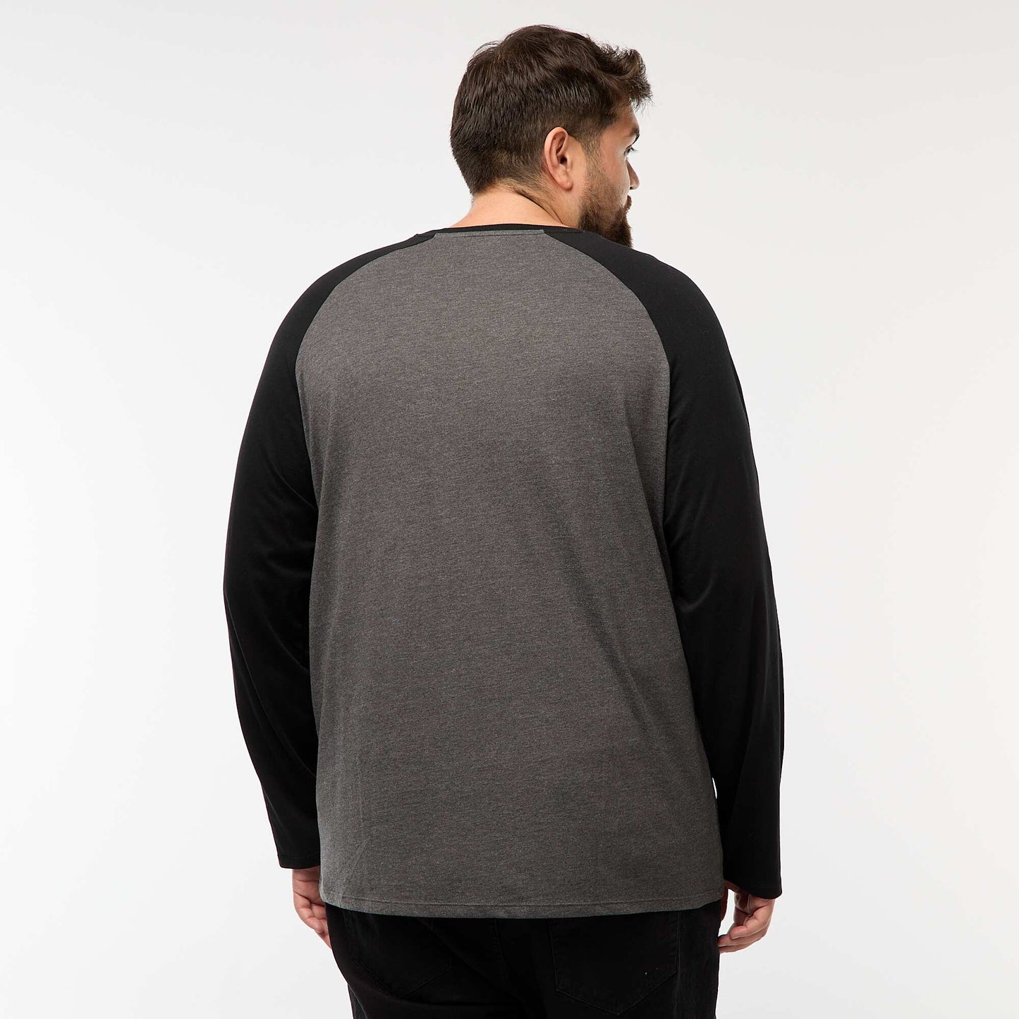 T-shirt à manches longues raglan et col rond GRIS