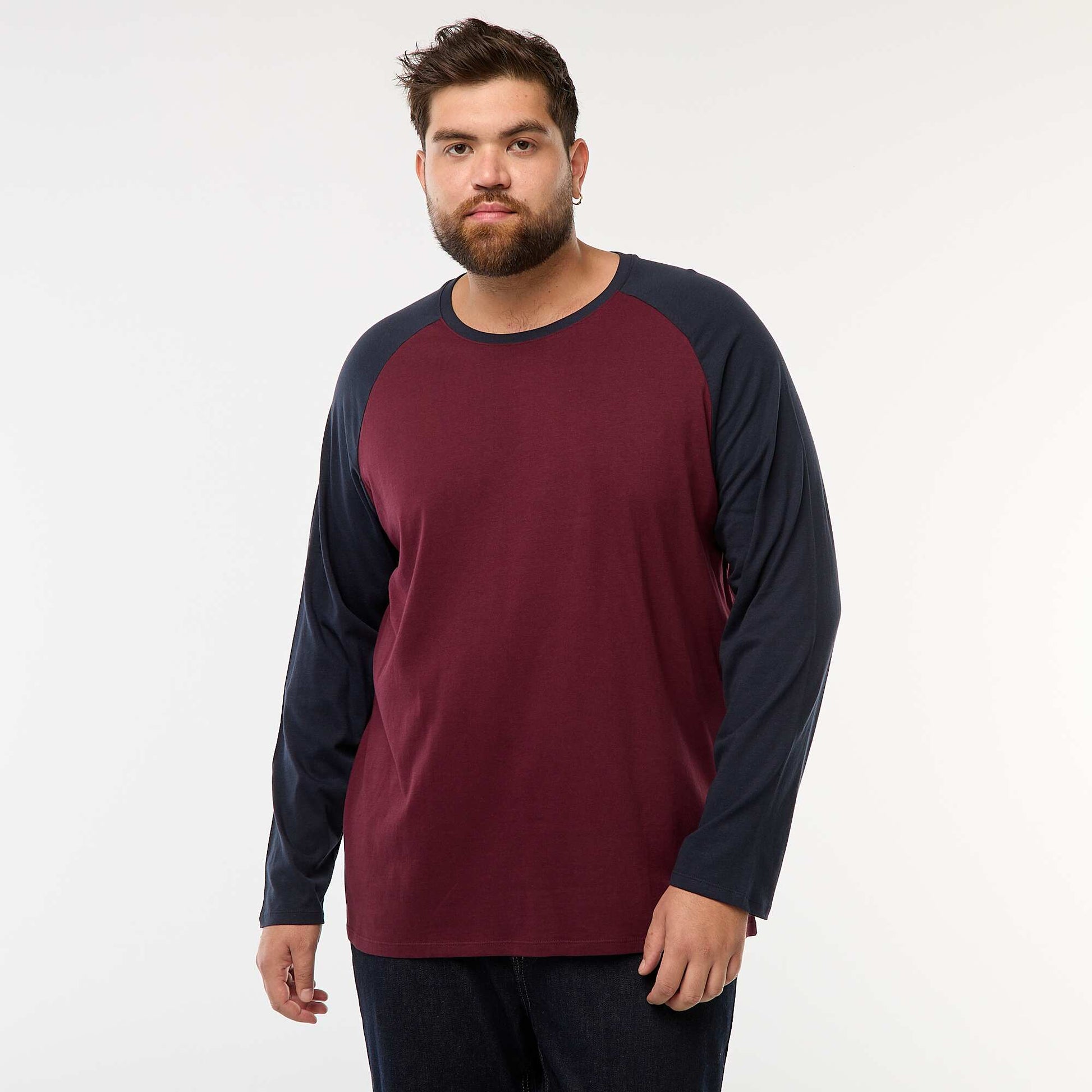 T-shirt à manches longues raglan et col rond ROUGE