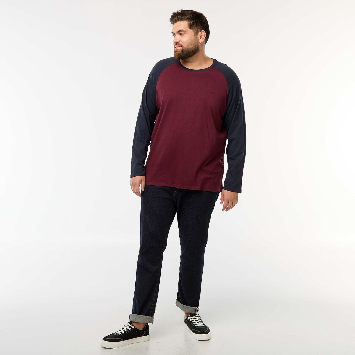 T-shirt à manches longues raglan et col rond ROUGE