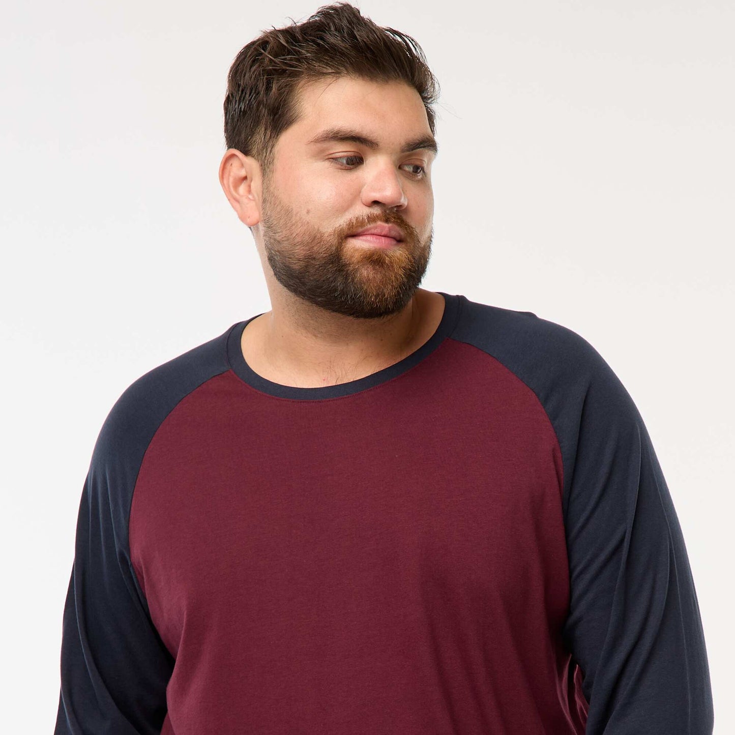 T-shirt à manches longues raglan et col rond ROUGE