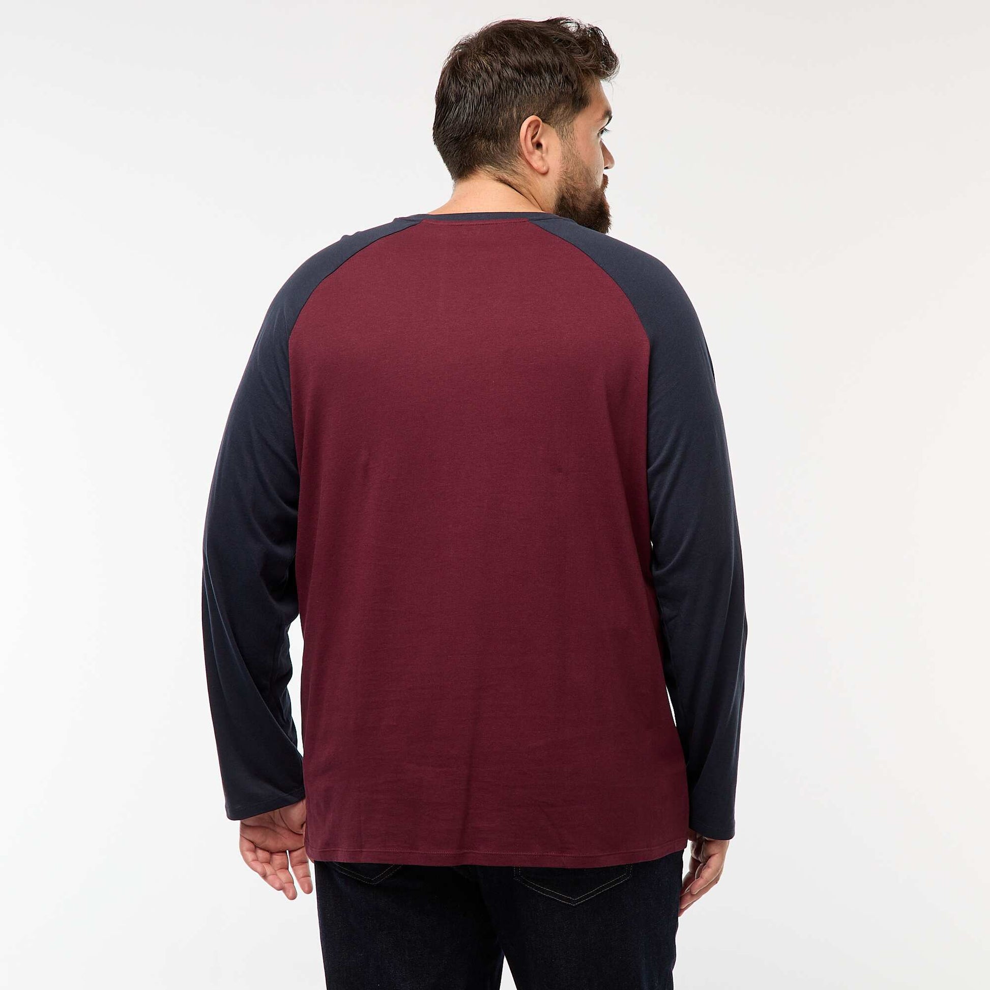 T-shirt à manches longues raglan et col rond ROUGE