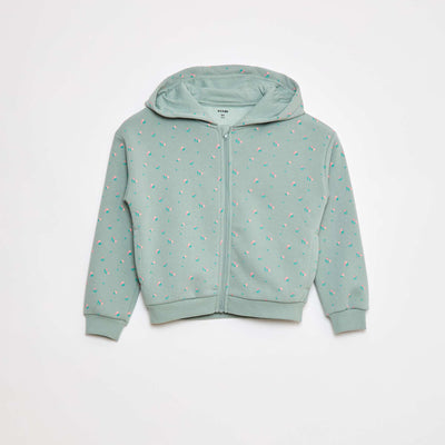 Sweat zippé à capuche avec imprimé BLEU