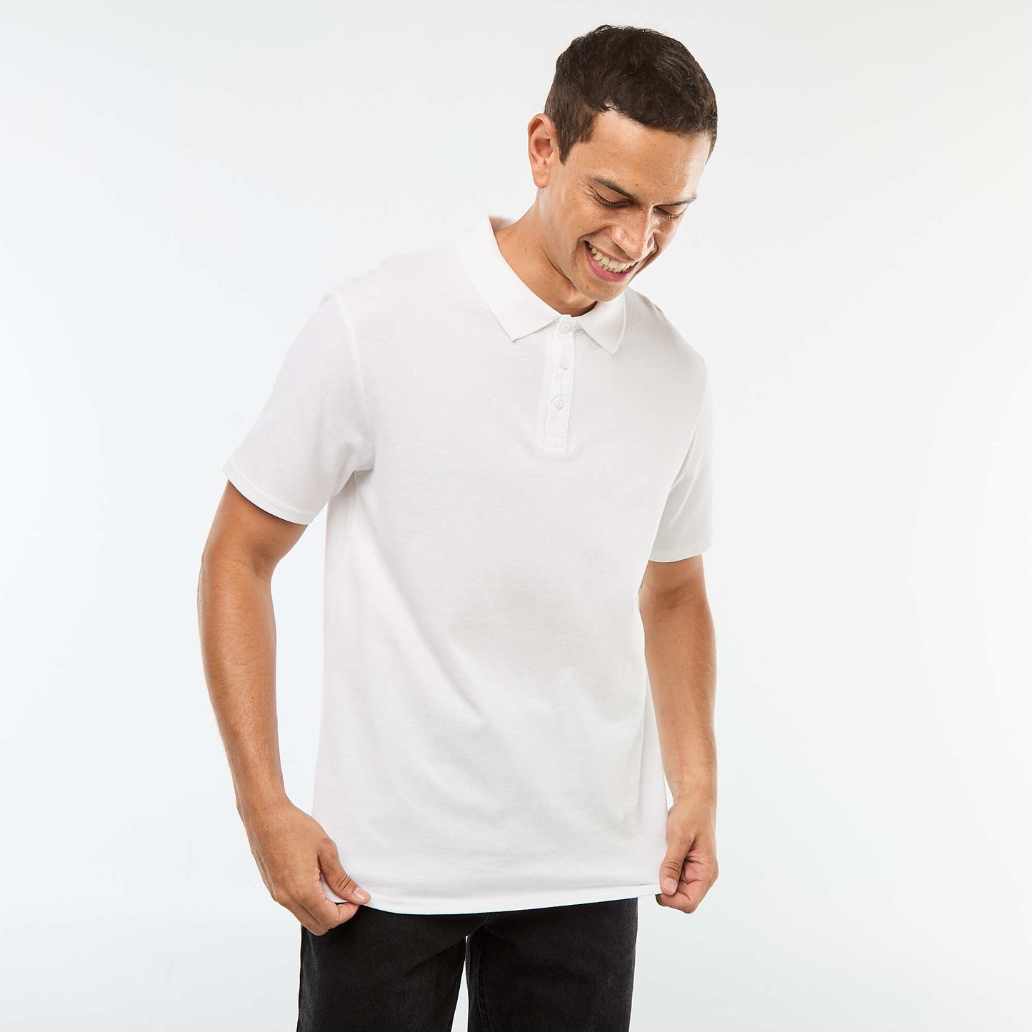 Polo en piqué de coton à manches courtes BLANC