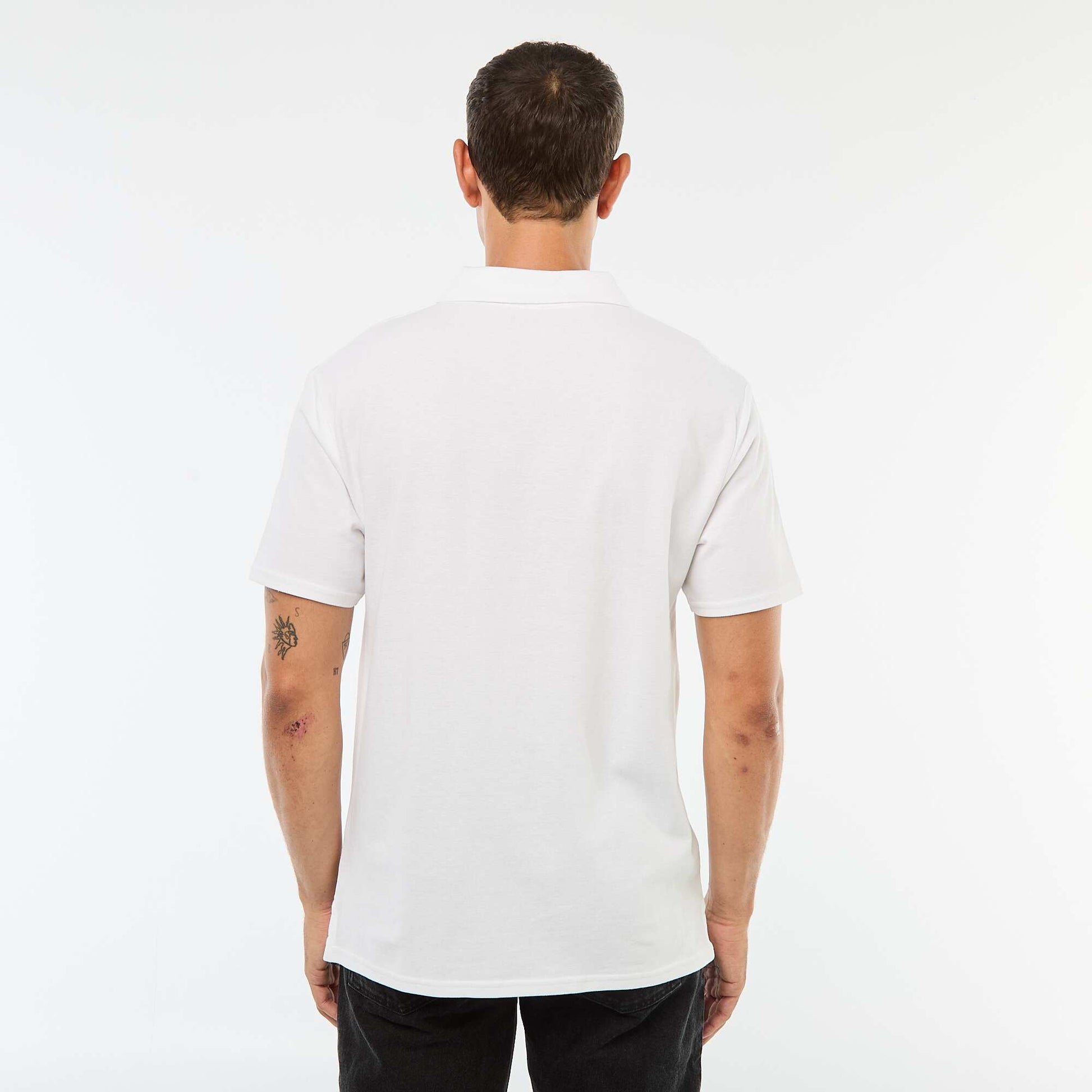 Polo en piqué de coton à manches courtes BLANC