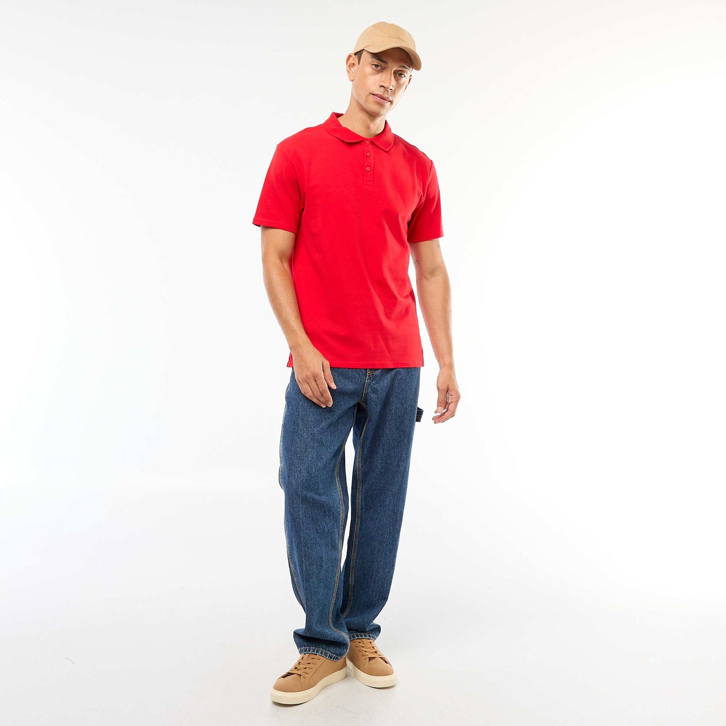 Polo en piqué de coton à manches courtes ROUGE