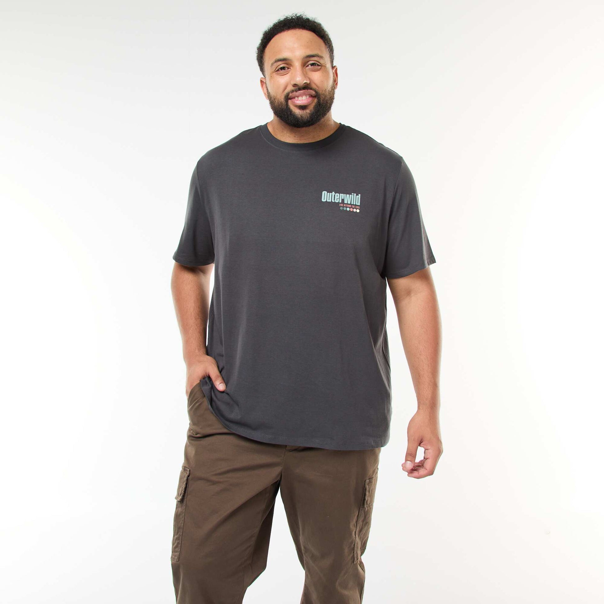 T-shirt imprimé à manches courtes et col rond GRIS