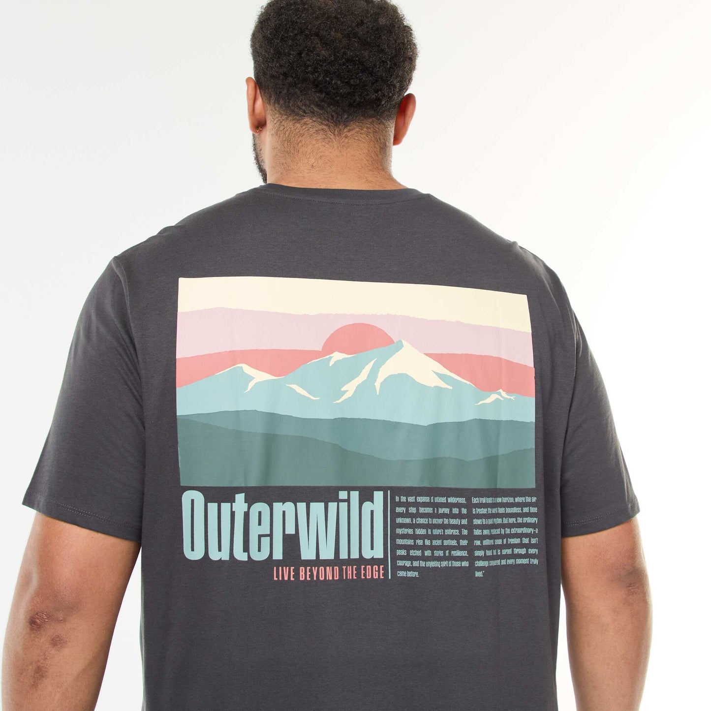 T-shirt imprimé à manches courtes et col rond GRIS
