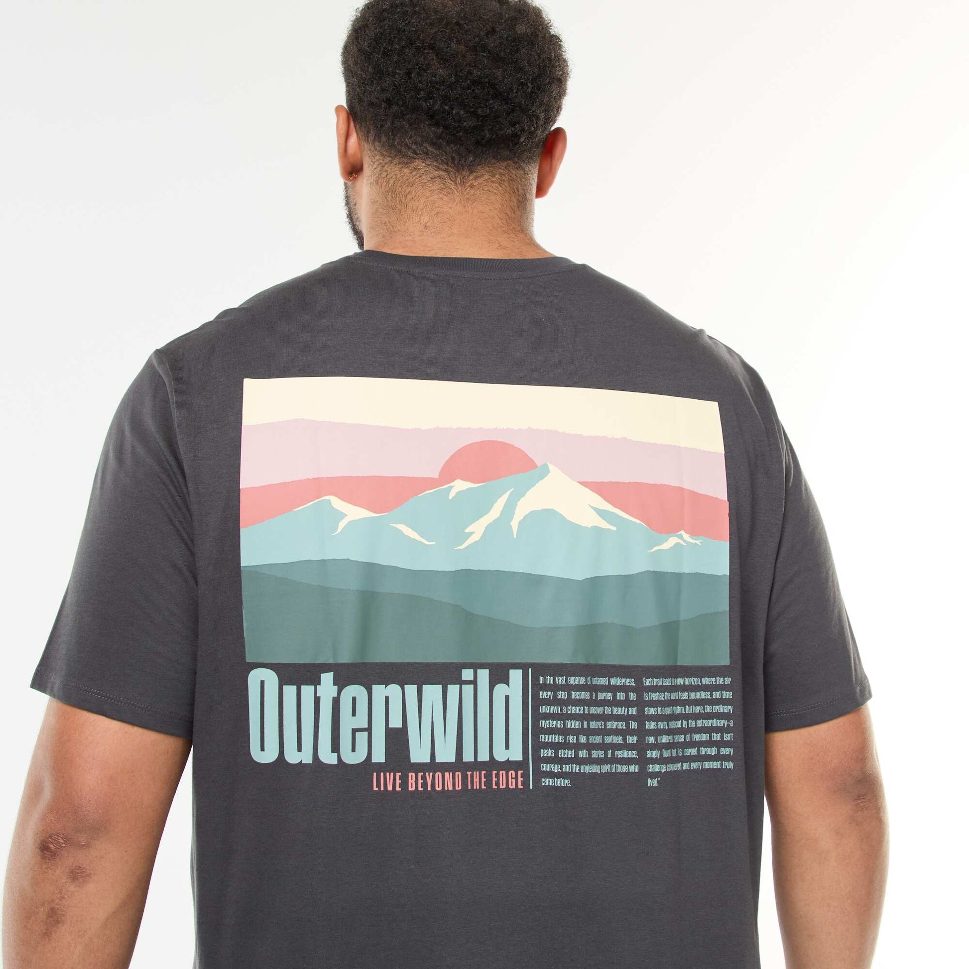 T-shirt imprimé à manches courtes et col rond GRIS