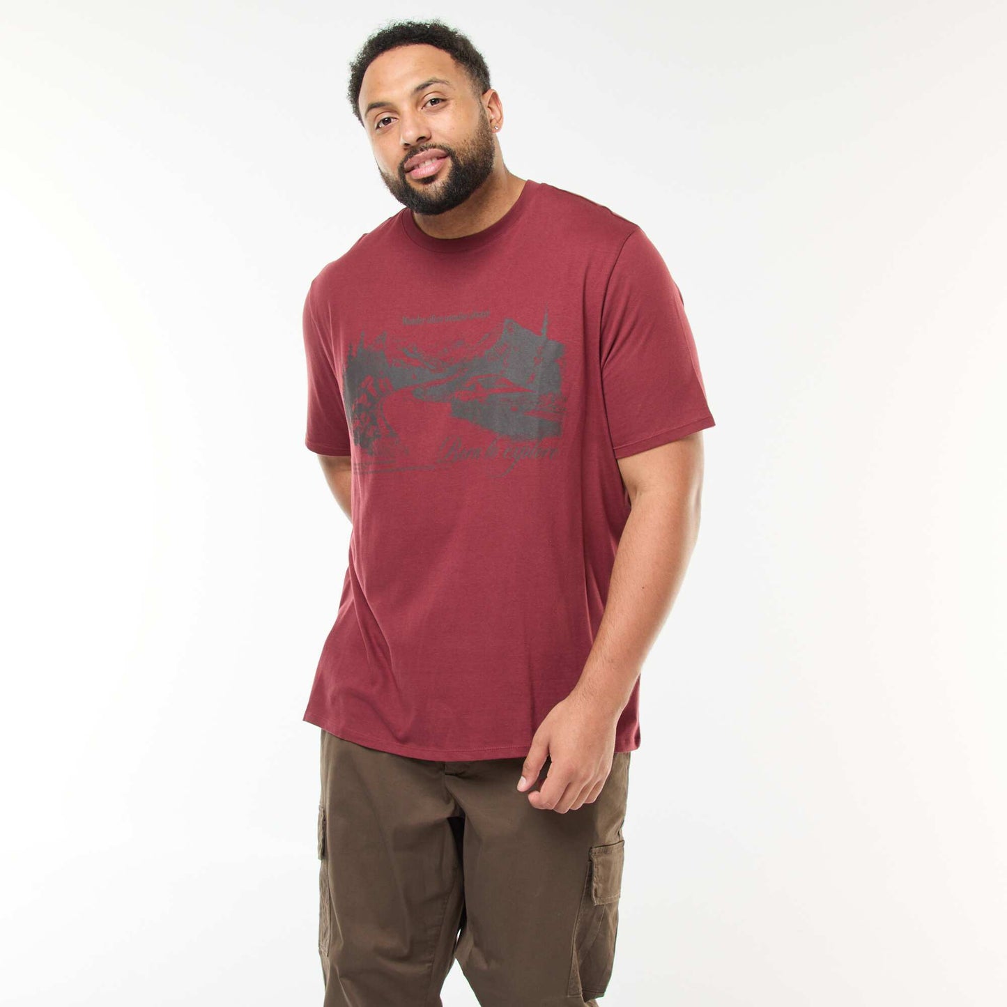 T-shirt imprimé à manches courtes et col rond ROUGE
