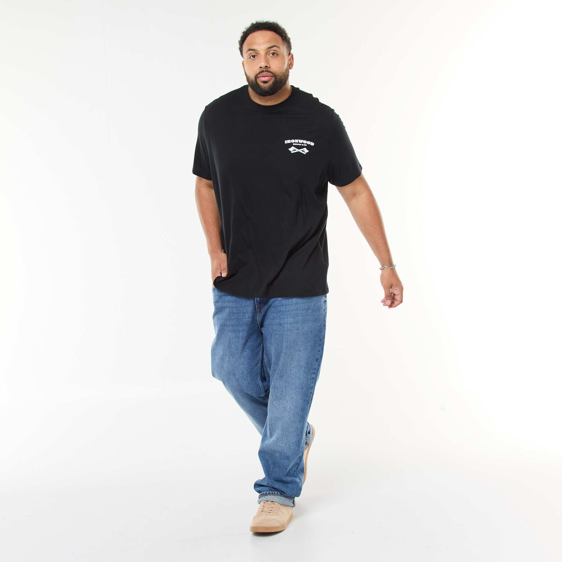 T-shirt imprimé à manches courtes et col rond NOIR