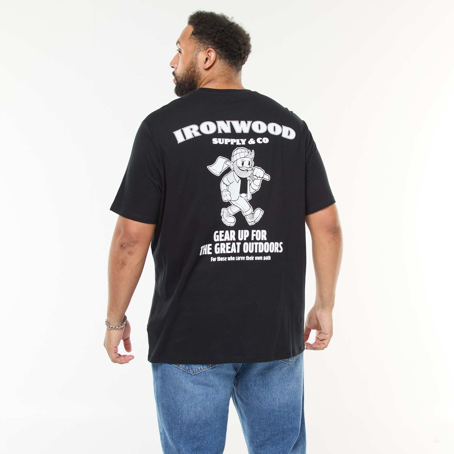 T-shirt imprimé à manches courtes et col rond NOIR