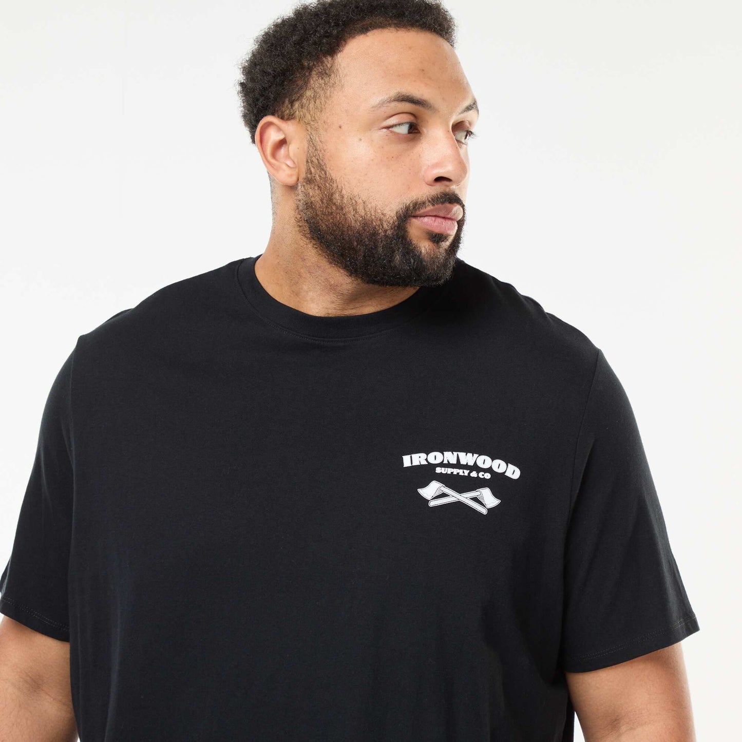 T-shirt imprimé à manches courtes et col rond NOIR